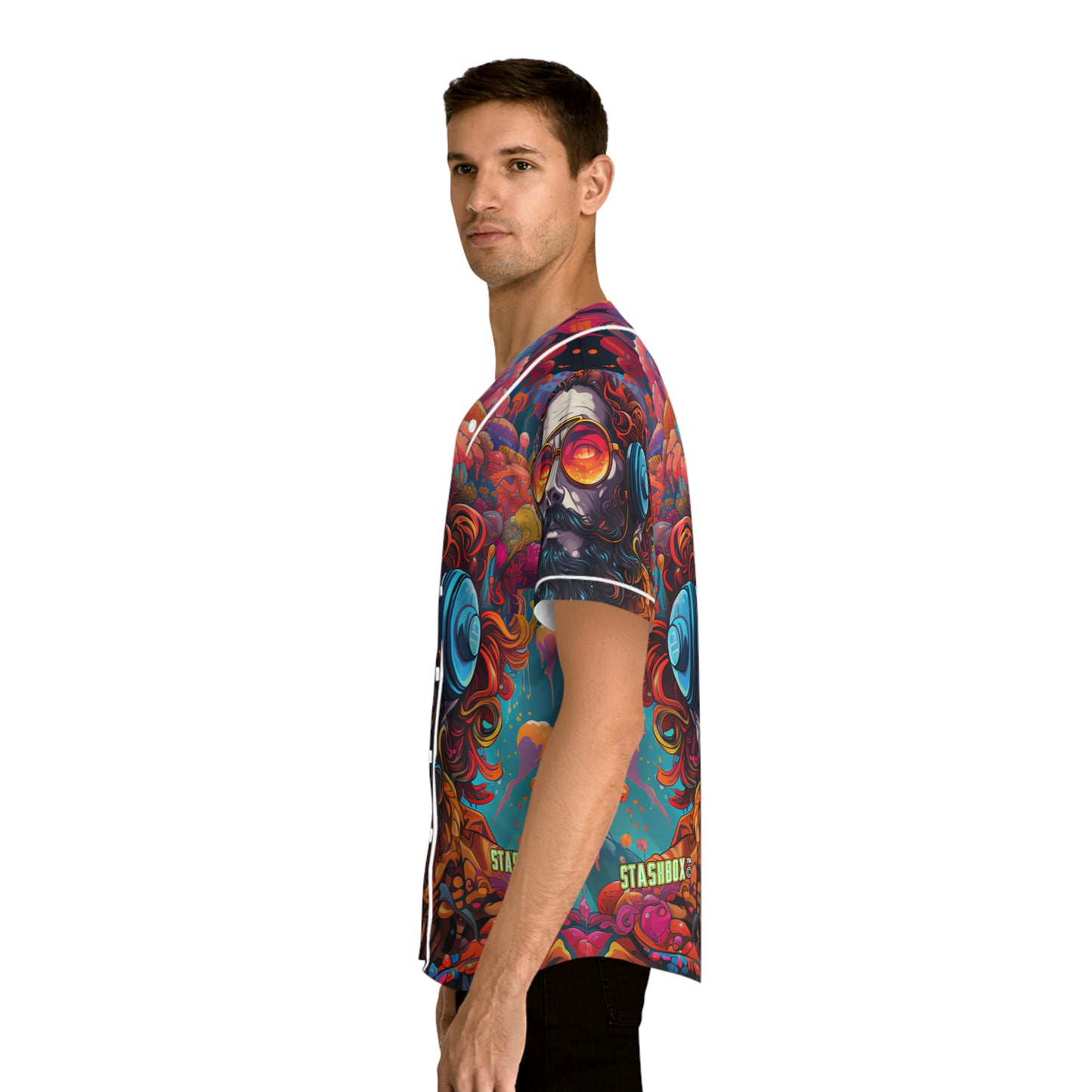 Dive into vibrant hues with our Men's Psychedelic Baseball Jersey (AOP), Design #003 by Stashbox. Your wardrobe, your ticket to a kaleidoscope of colors, exclusively at Stashbox.ai.