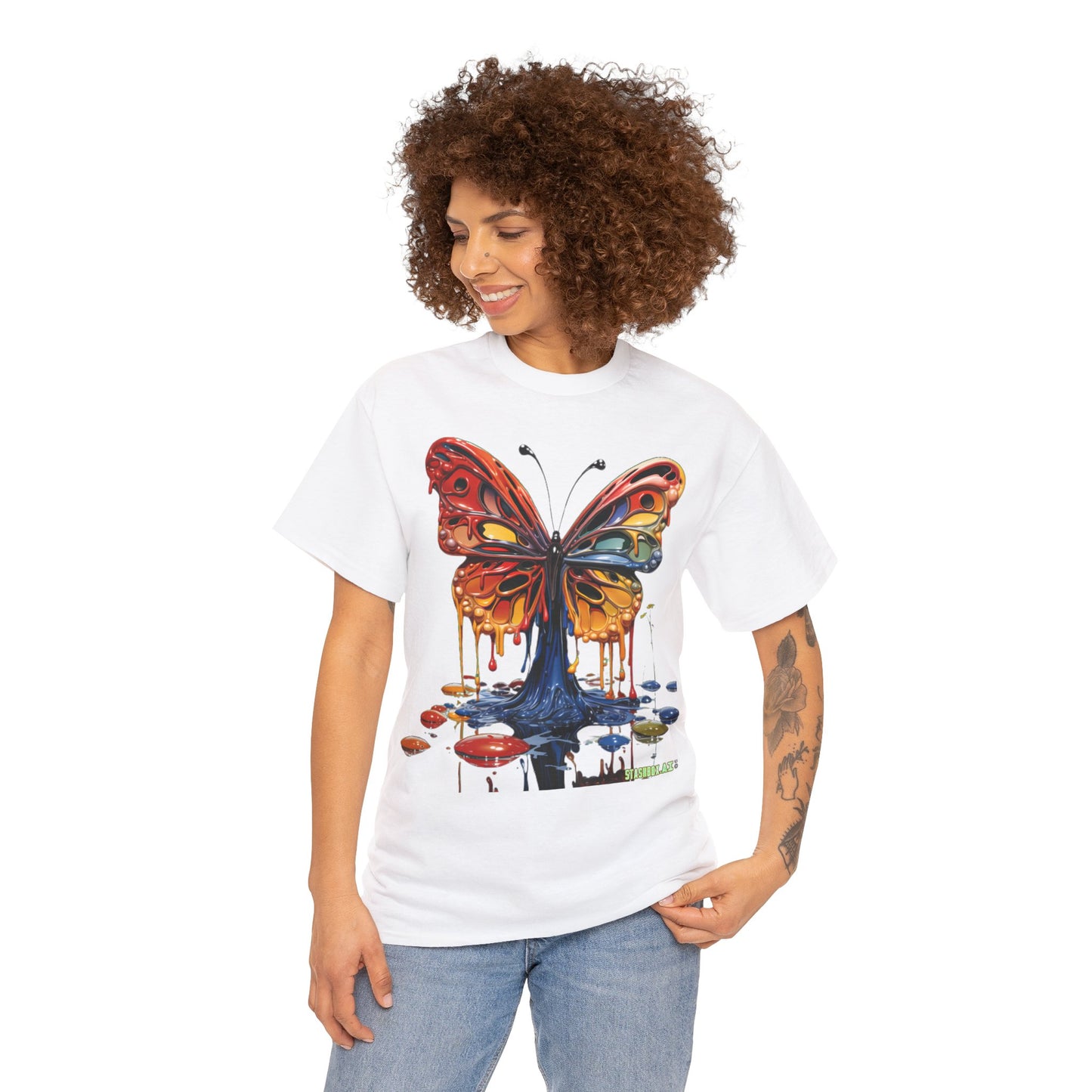 Unisex Heavy Cotton Tee Pop Surrealism Butterfly Design 008
