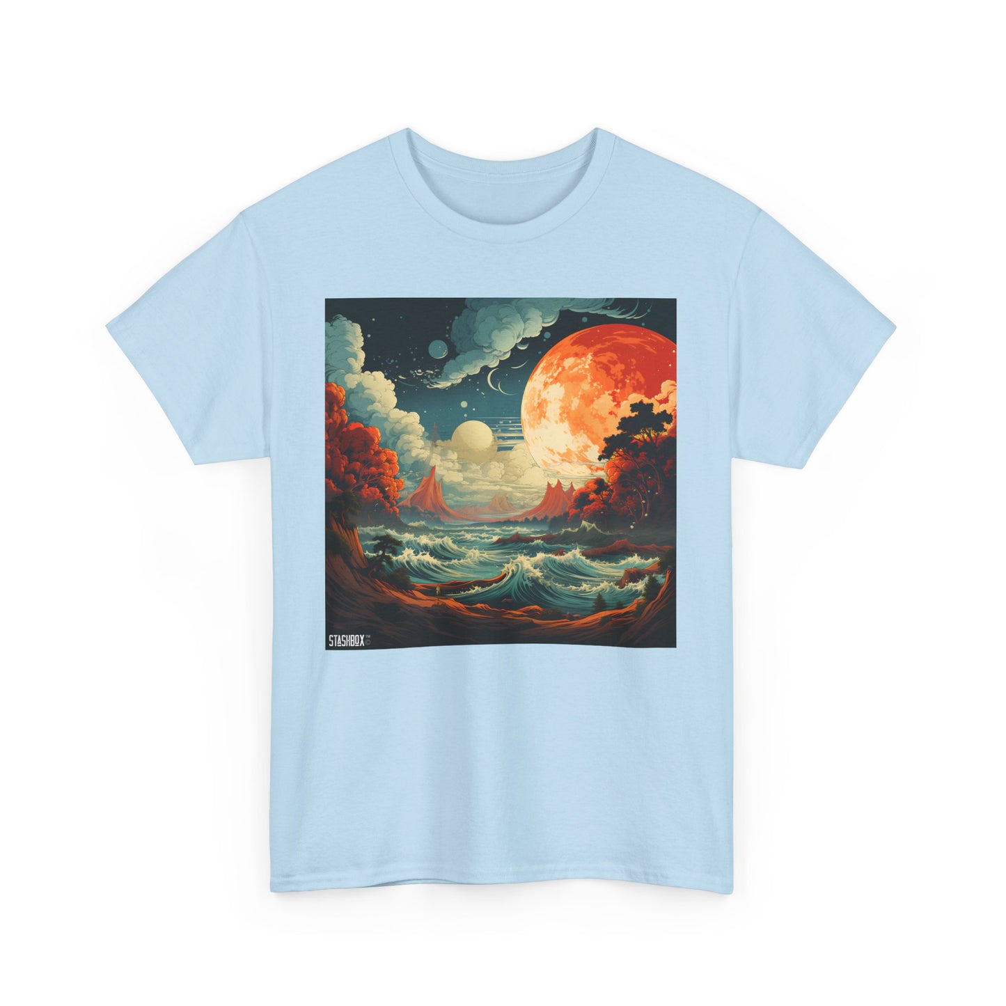 Unisex Heavy Cotton Tshirt Spacy Colorful Beach w/ Waves 37