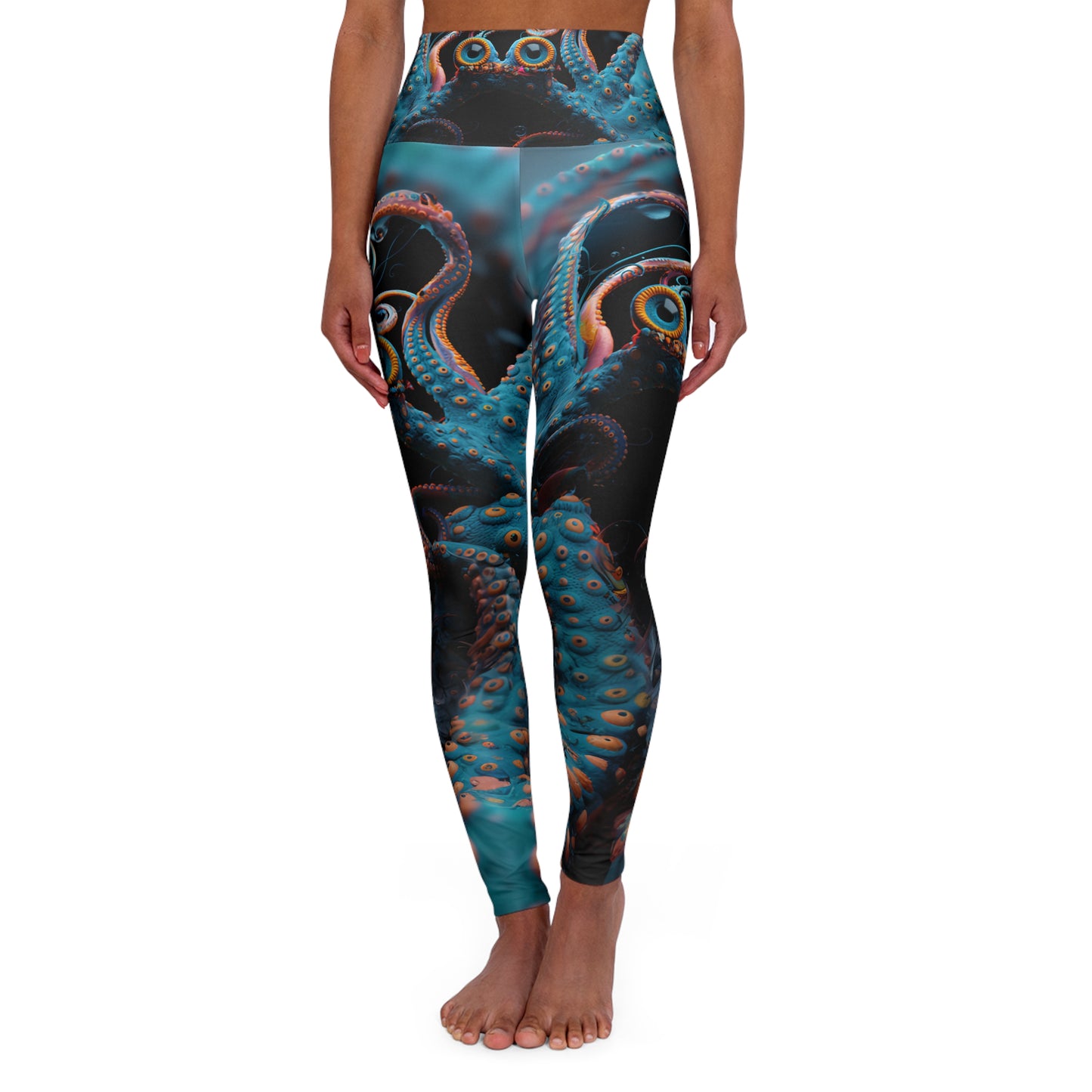 High Waisted Yoga Leggings (AOP) Turqoise Sea Creature 001