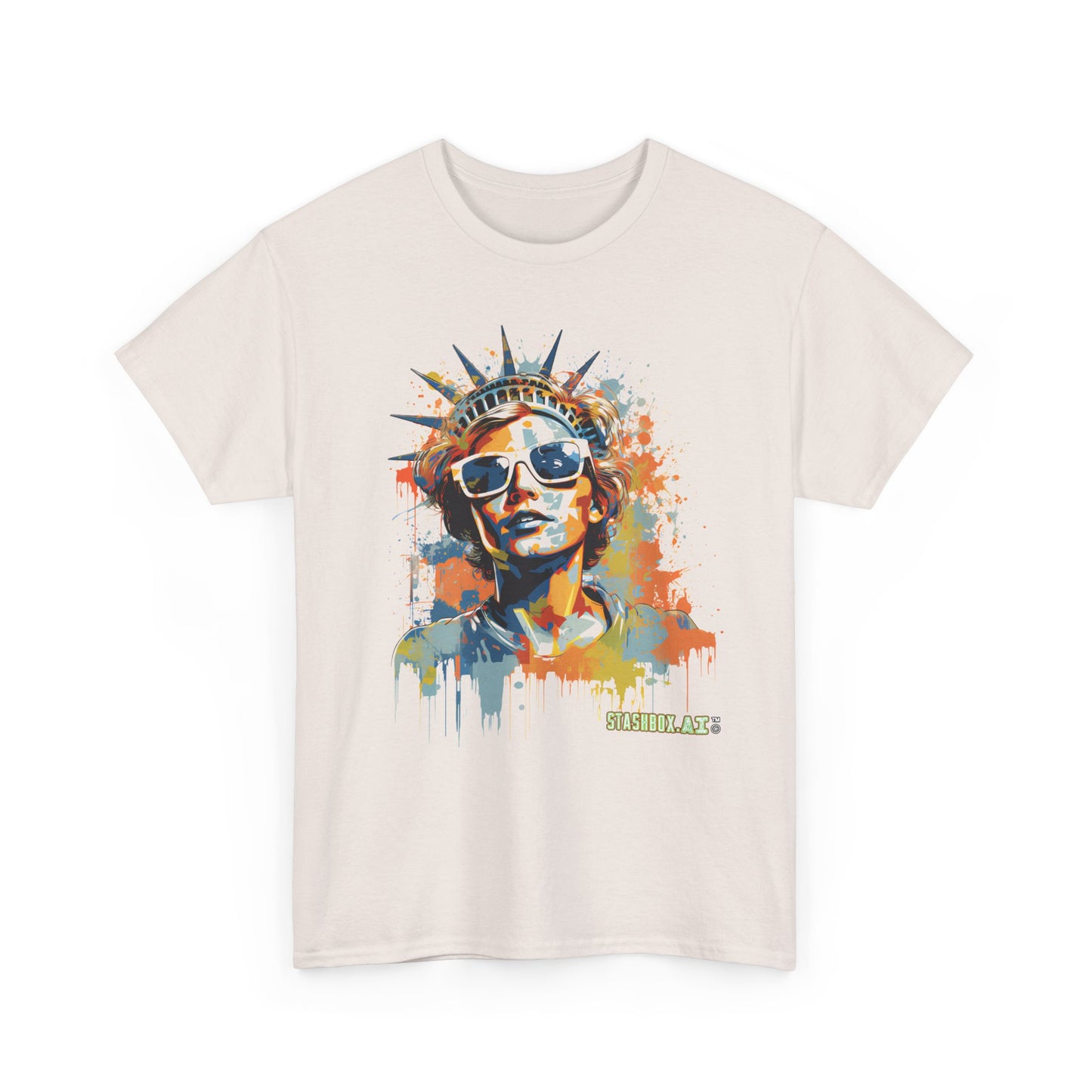 Graffiti-Inspired Statue of Liberty Man New York City - Drips and Splatters - Color Splash  - Unisex Heavy Cotton Tee - Stashbox New York Design - #001