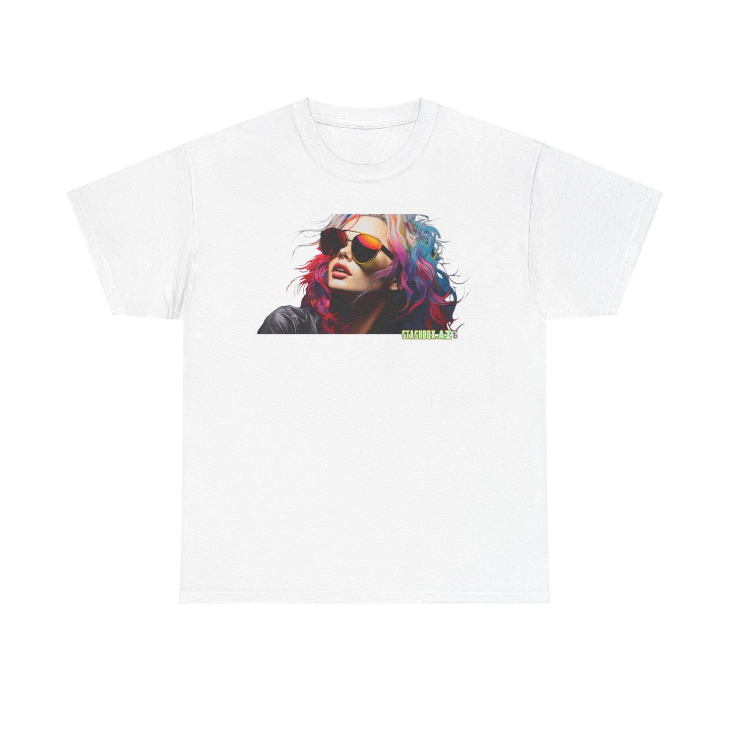 Unisex Heavy Cotton T-Shirt Rainbow Drawn Female Model 013