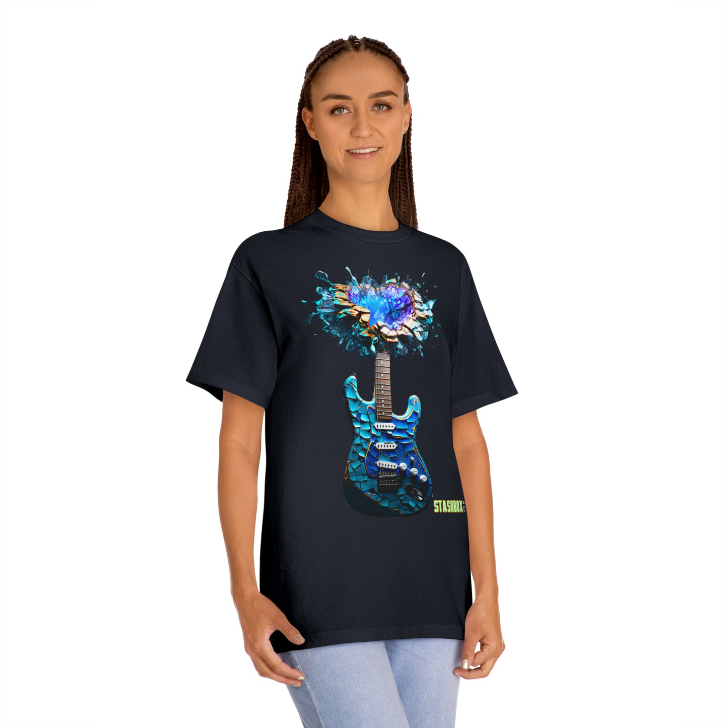 Unisex Classic Tshirt - Turquoise Electric Guitar - Scaled Tiles with color explosion 002