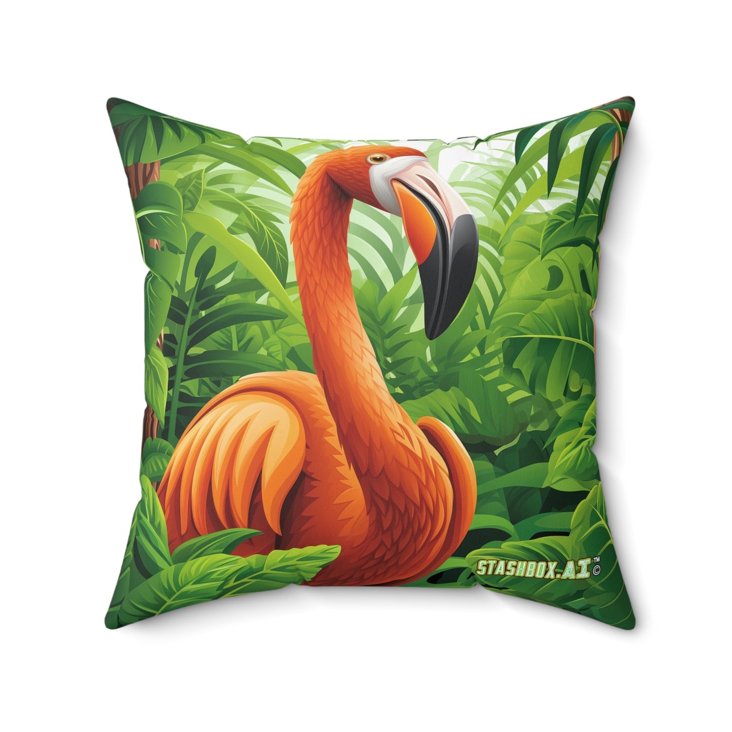 Faux Suede Square Pillow Flamingo Latte art and Tropical Scene 001 002