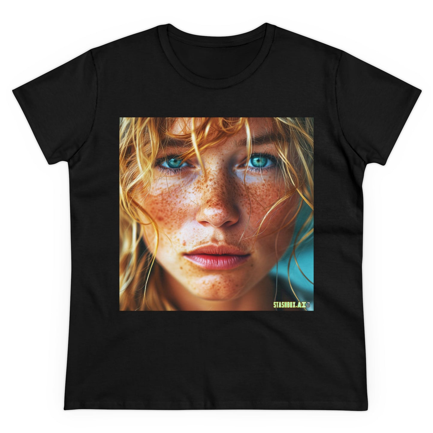 Women's Midweight Cotton Tshirt Redhead Model Beautiful Face Close Up 021