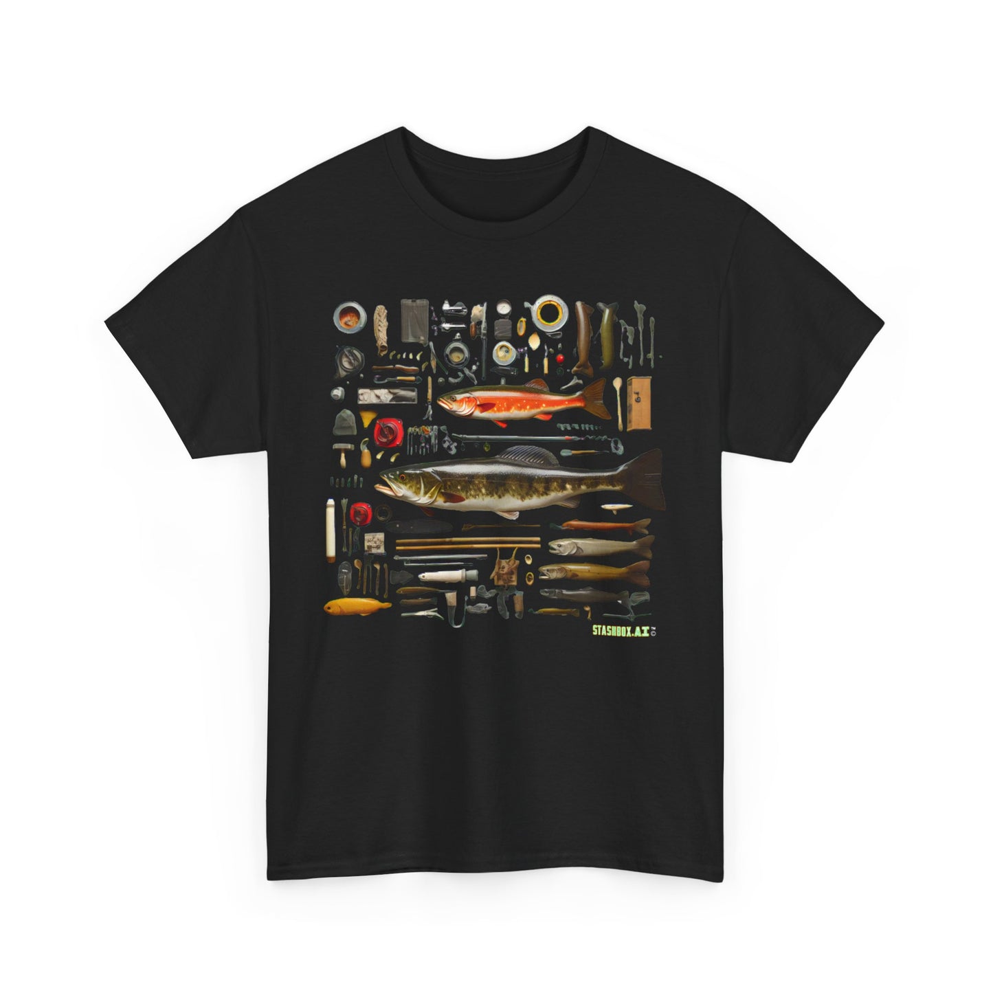 T-Shirt Heavy Cotton Unisex - Fishing for Fishermen Knolling Abstract Art 006