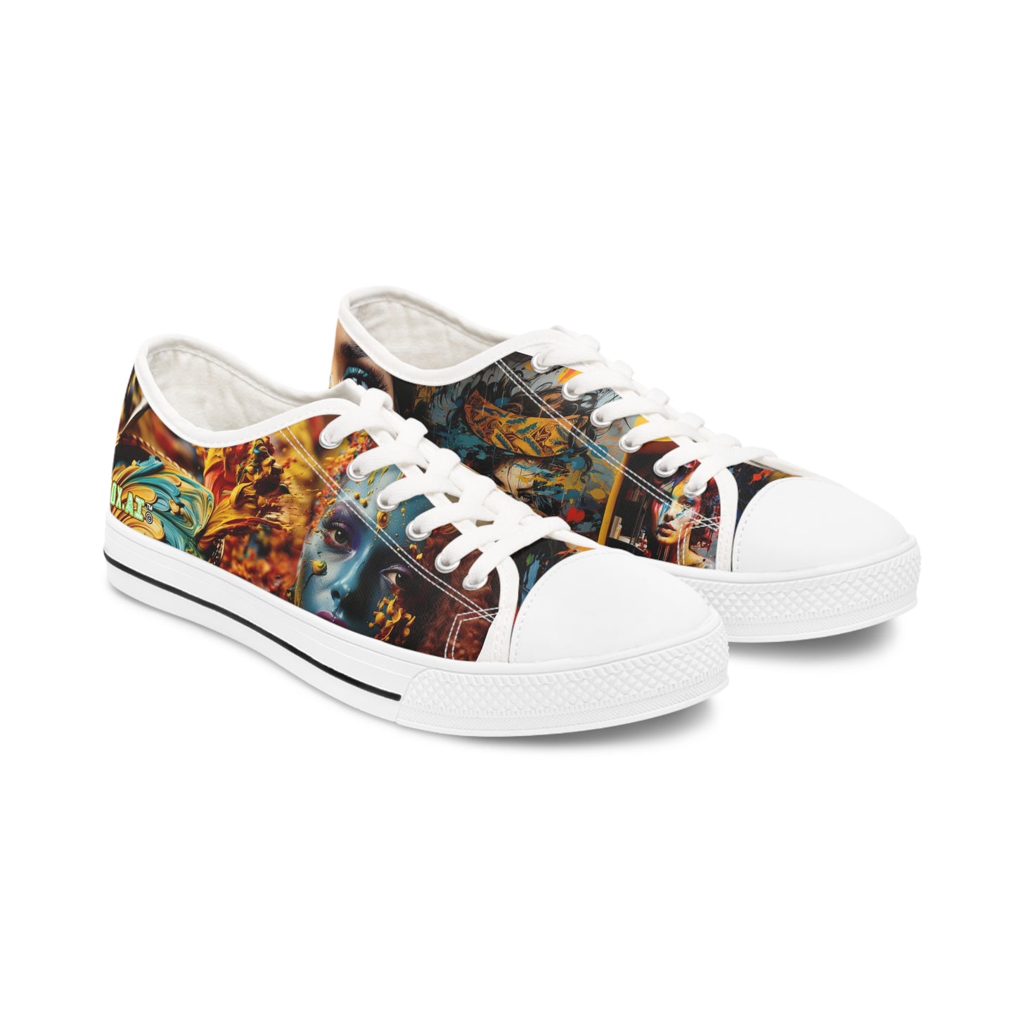 Vibrant Colors Women's Face Custom Women's Low Top Sneakers - Stashbox Psychedelic Design #007