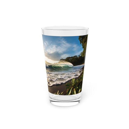 Feel the Costa Rican vibes with our Costa Rica Beach Break Pint Glass, 16oz. Waves Design #024. Your drink, your escape, exclusively at Stashbox.ai.