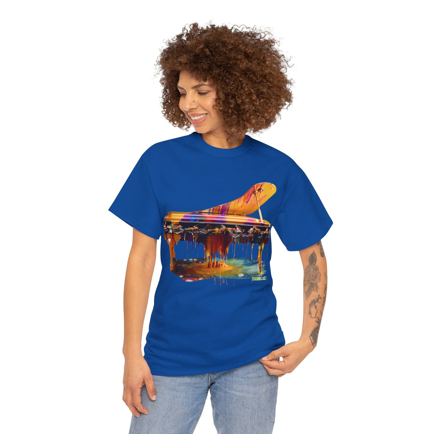 Unisex Heavy Cotton Tee Vibrant Color Dripping Piano Knolling Art 008