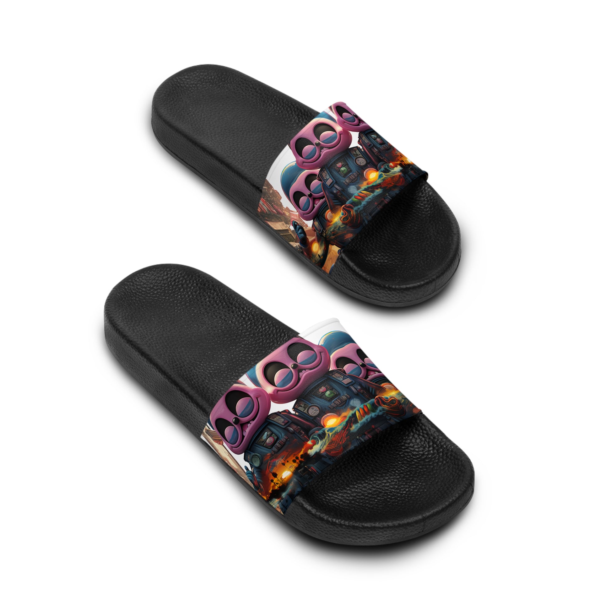 Step into surreal style with Pink Elephant Aliens: Beach Women's Slide Sandals. Aliens meet beach vibes, exclusively at Stashbox.ai.