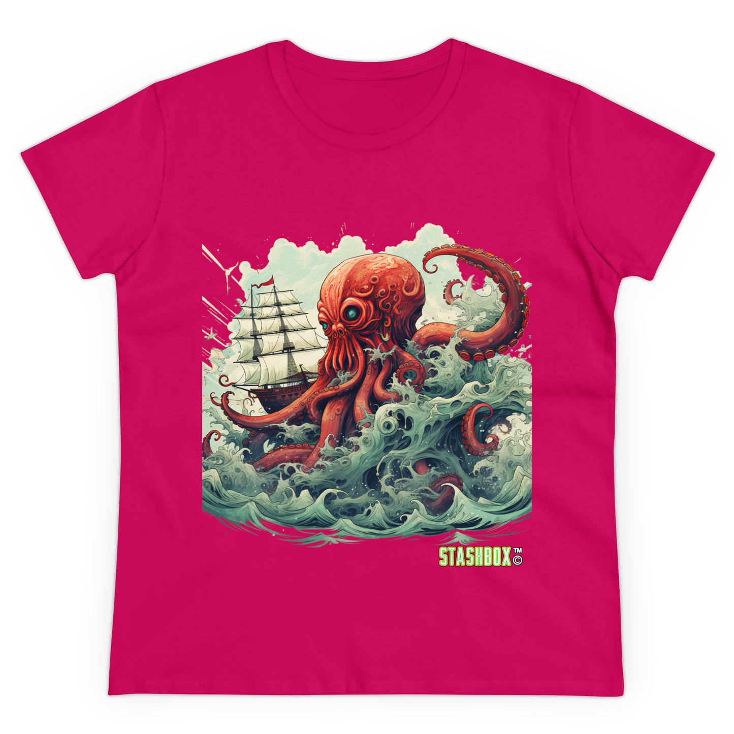 Embrace the enigmatic allure of the Kraken with our Kraken!! #001 Women's Midweight Cotton Tee - Stashbox Character Design #002. This tee, brought to life by Stashbox.ai, captures the essence of the mythical sea creature. Let the Kraken's mystique enhance your wardrobe and elevate your fashion game.