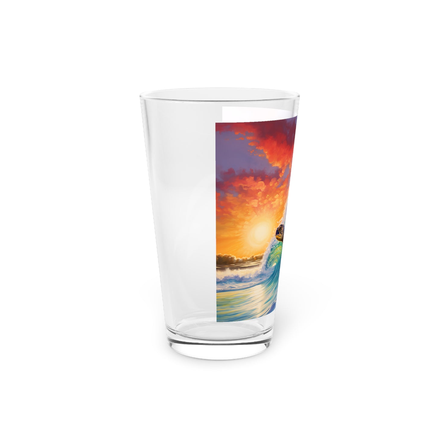 Pint Glass, 16oz Turtle Surfing Perfect Colorful Waves 029