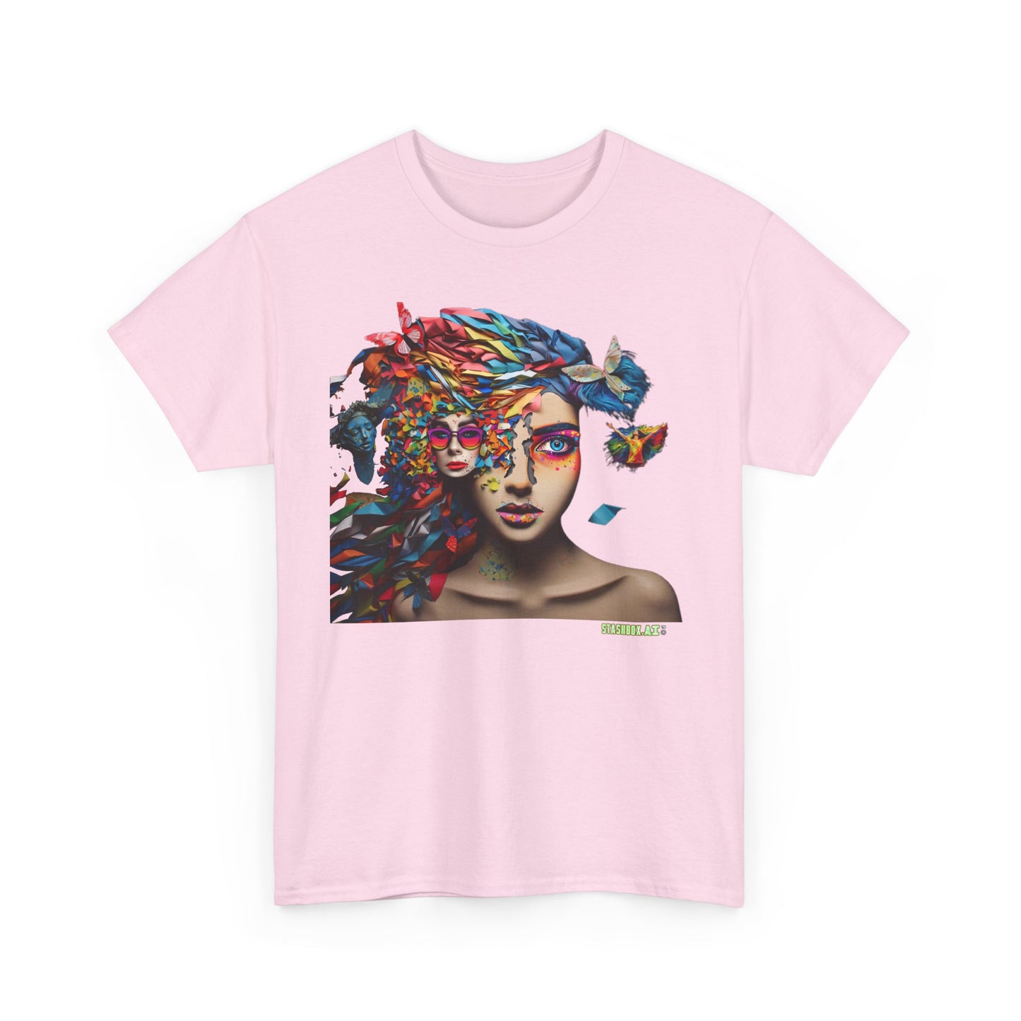 Unisex Heavy Cotton T-Shirt Rainbow Drawn Beautiful Woman 008