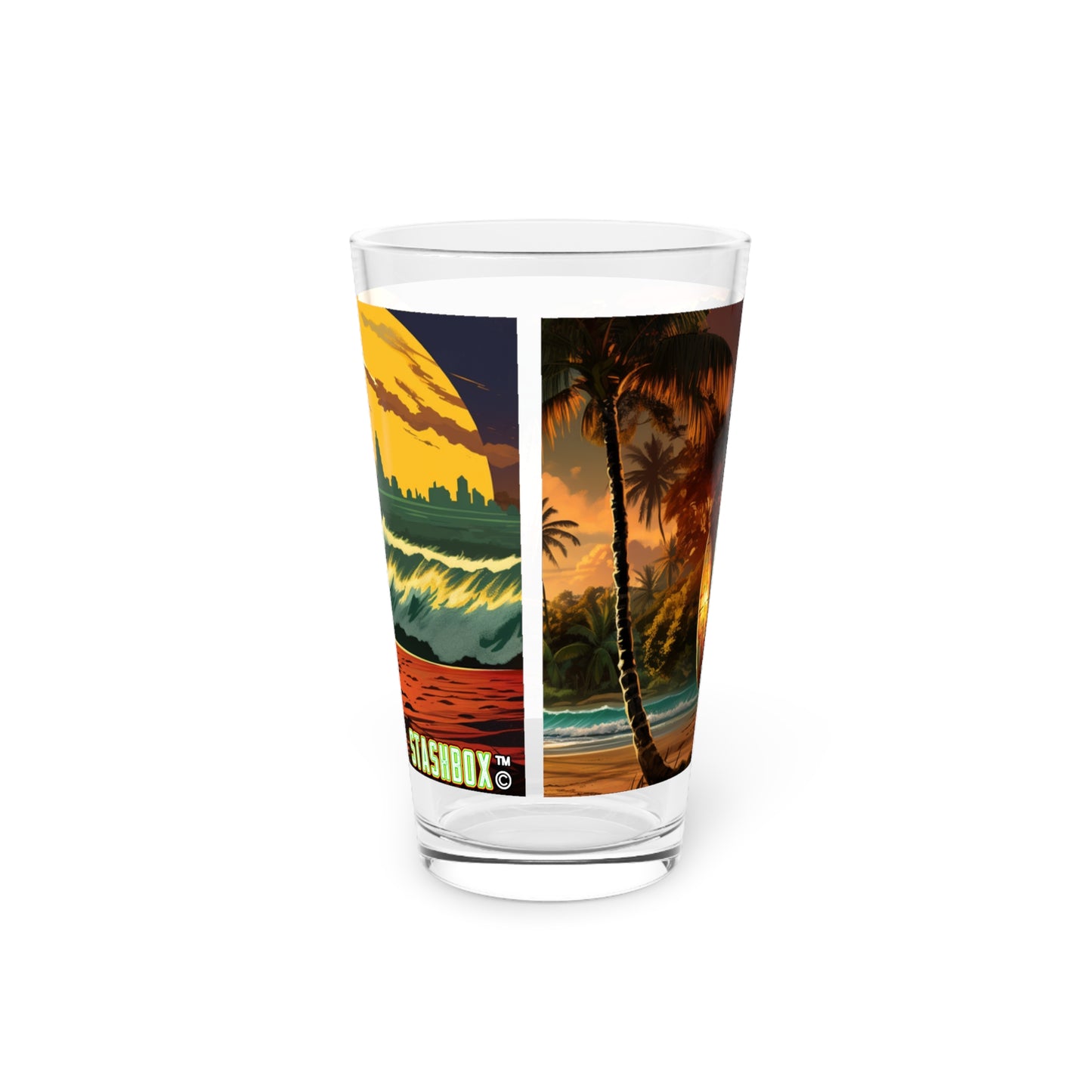 Surfboards & Waves on Tropical Beach Art Pint Glass, 16oz - Surfboards Design #007