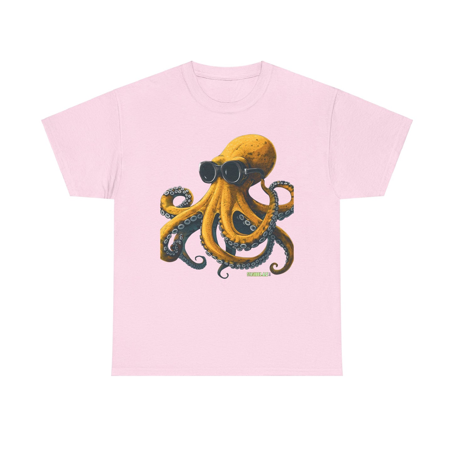 Unisex Adult Size Heavy Cotton Tshirt Drawn Yellow Octopus 001