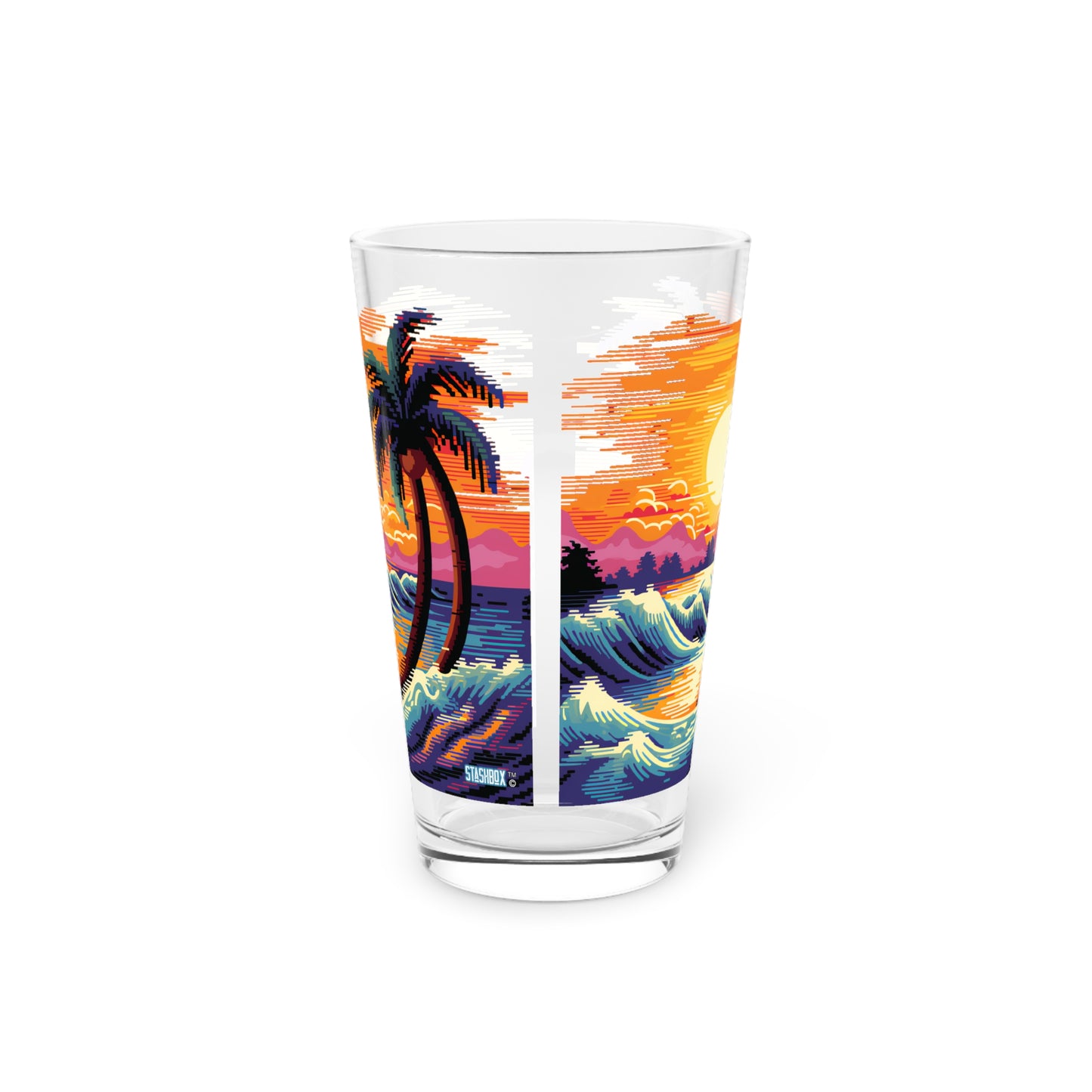 Wave Statue & Getting Barreled - 2 Designs on 1 Pint Glass, 16oz - Waves Design #049a #049b