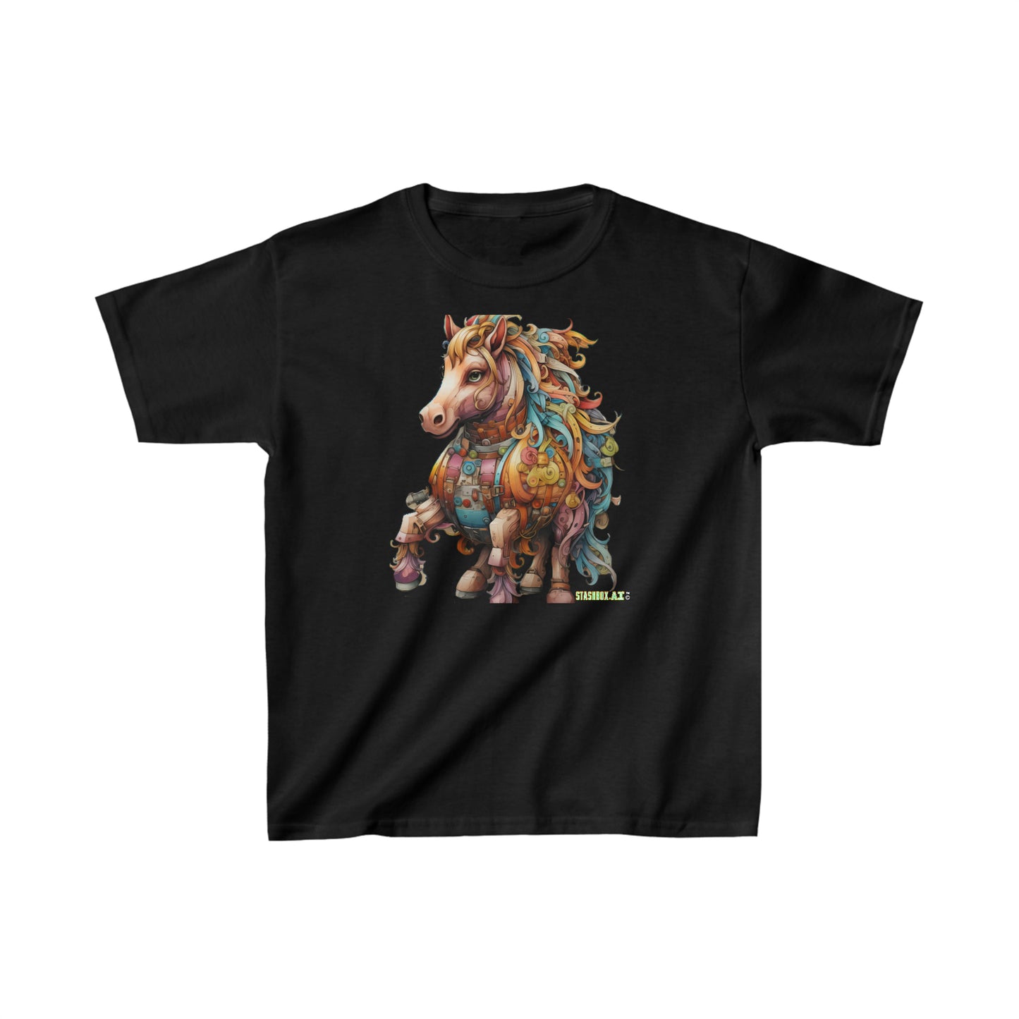 Kids Heavy Cotton™ Tee Color Horse Young Girl Gift T-Shirt 001
