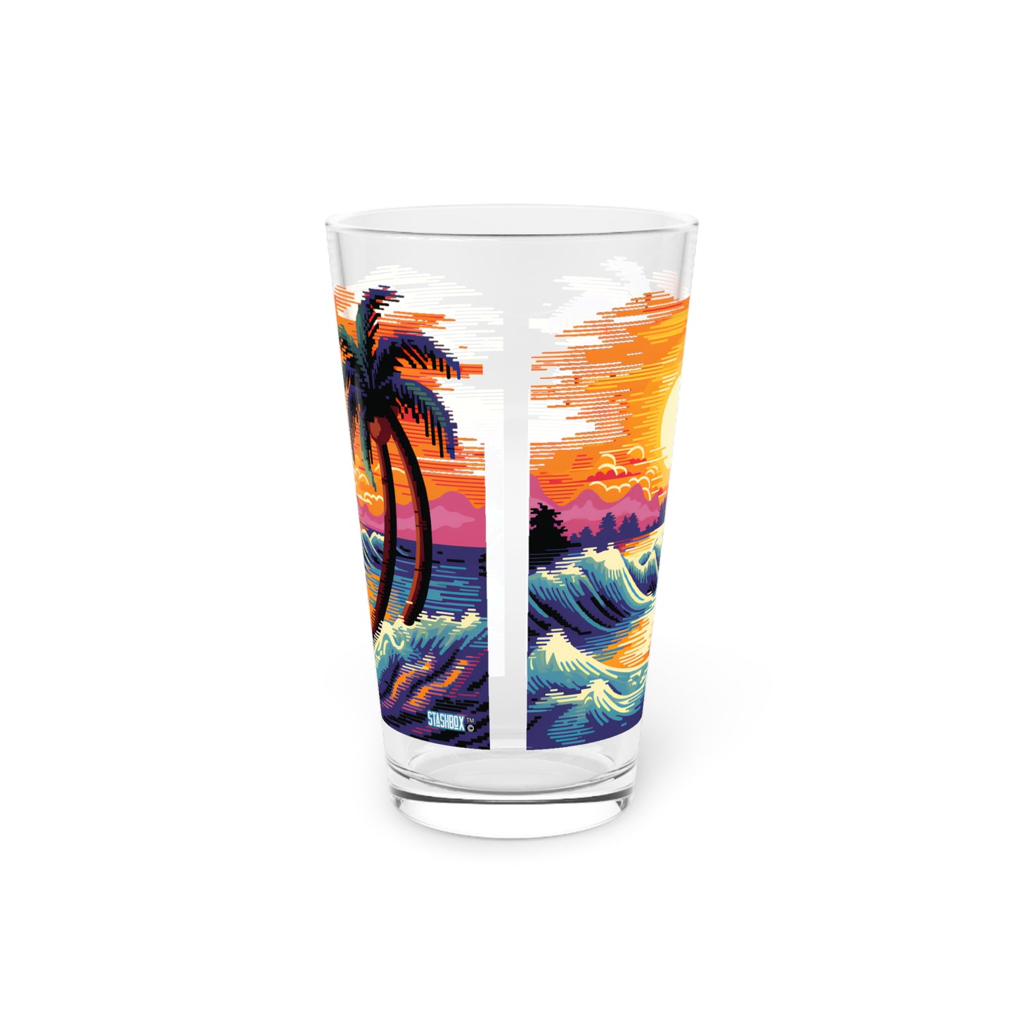 Wave Statue & Getting Barreled - 2 Designs on 1 Pint Glass, 16oz - Waves Design #049a #049b