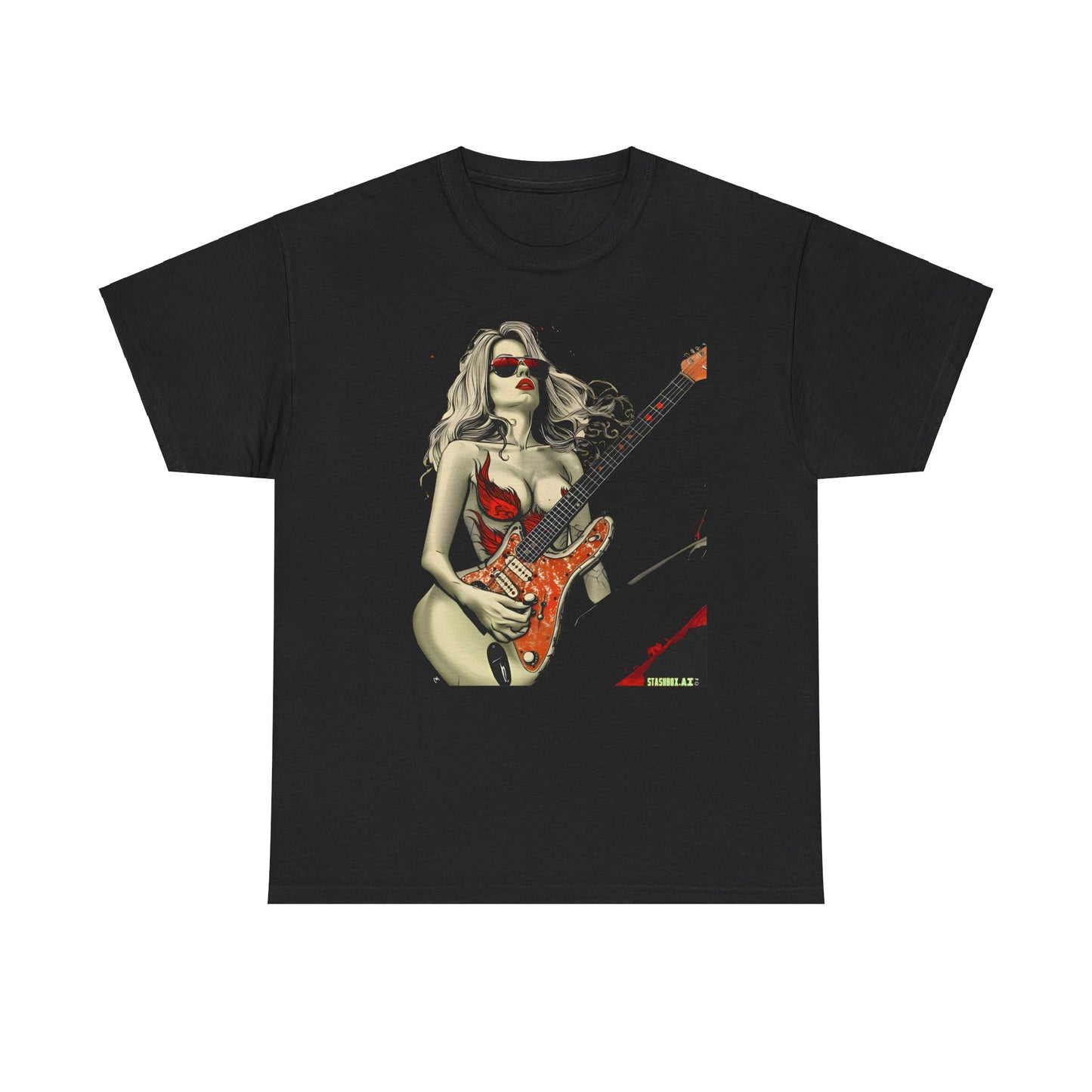 Unisex Heavy Cotton T-Shirt  Girl Guitarist Rocking 004