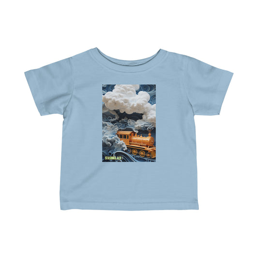 Infant Fine Jersey Tshirt Puffy White Coulds, Blue Waves and Train 16