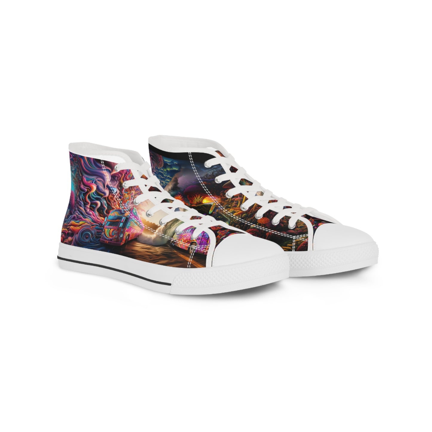 Step into the Psychedelic Realm with our Unisex High Top Sneakers #001. Artistry meets comfort, exclusively at Stashbox.ai.
