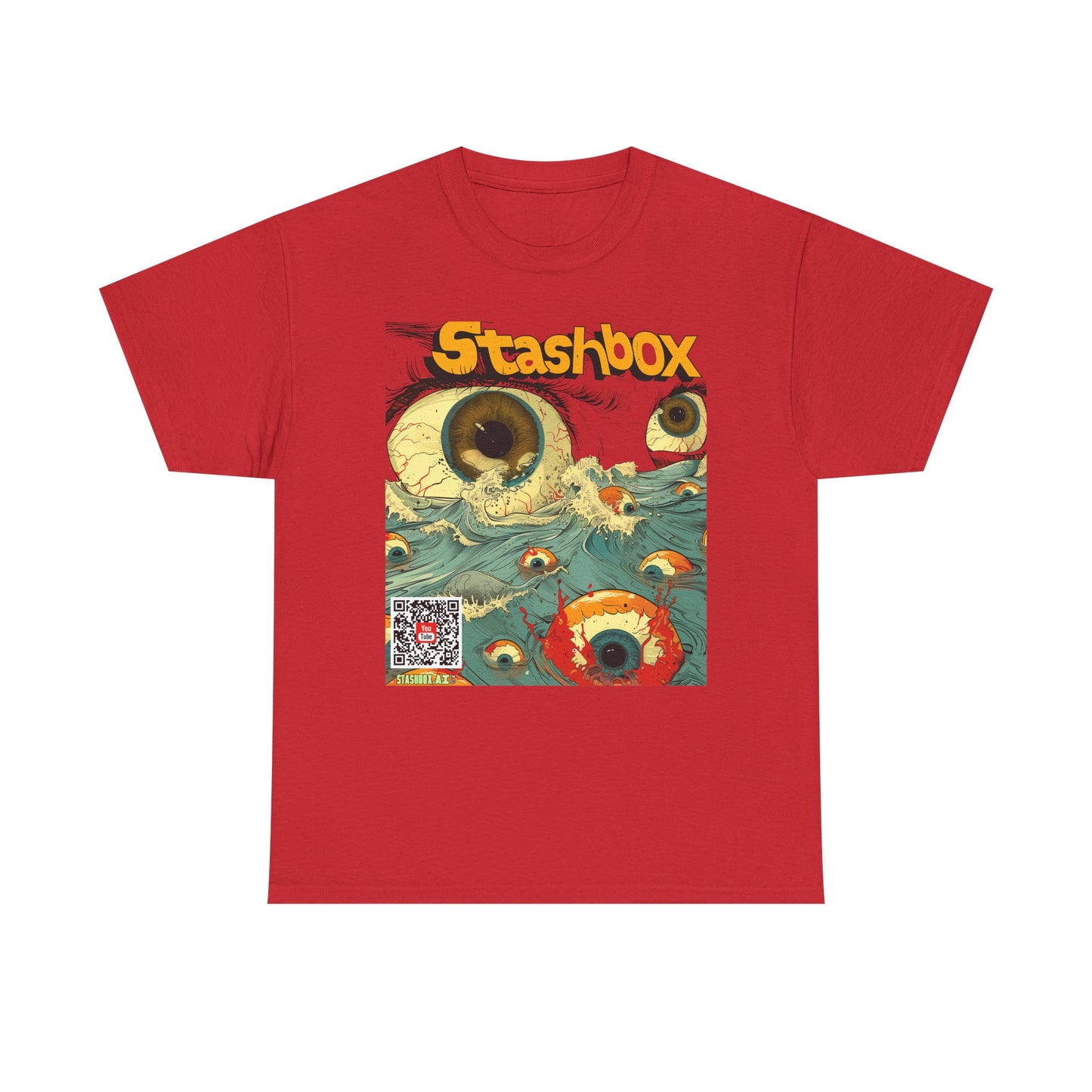 Unisex Heavy Cotton Tee Stashbox Eyeballs in Ocean Waves Design 002