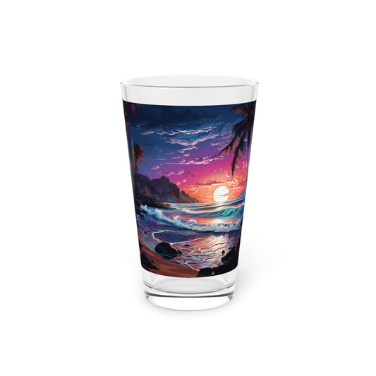 Dive into the tranquility of the Night Sky Beach with our Pint Glass, Design #022. Your glassware, your ticket to serene beach nights, exclusively at Stashbox.ai.