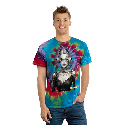 Dive into the vibrant universe with our Epic Spiral Tie-Dye Tee Shirt featuring the Silver Stunner. Stashbox Character Design #001. Your style, your kaleidoscope, exclusively at Stashbox.ai.