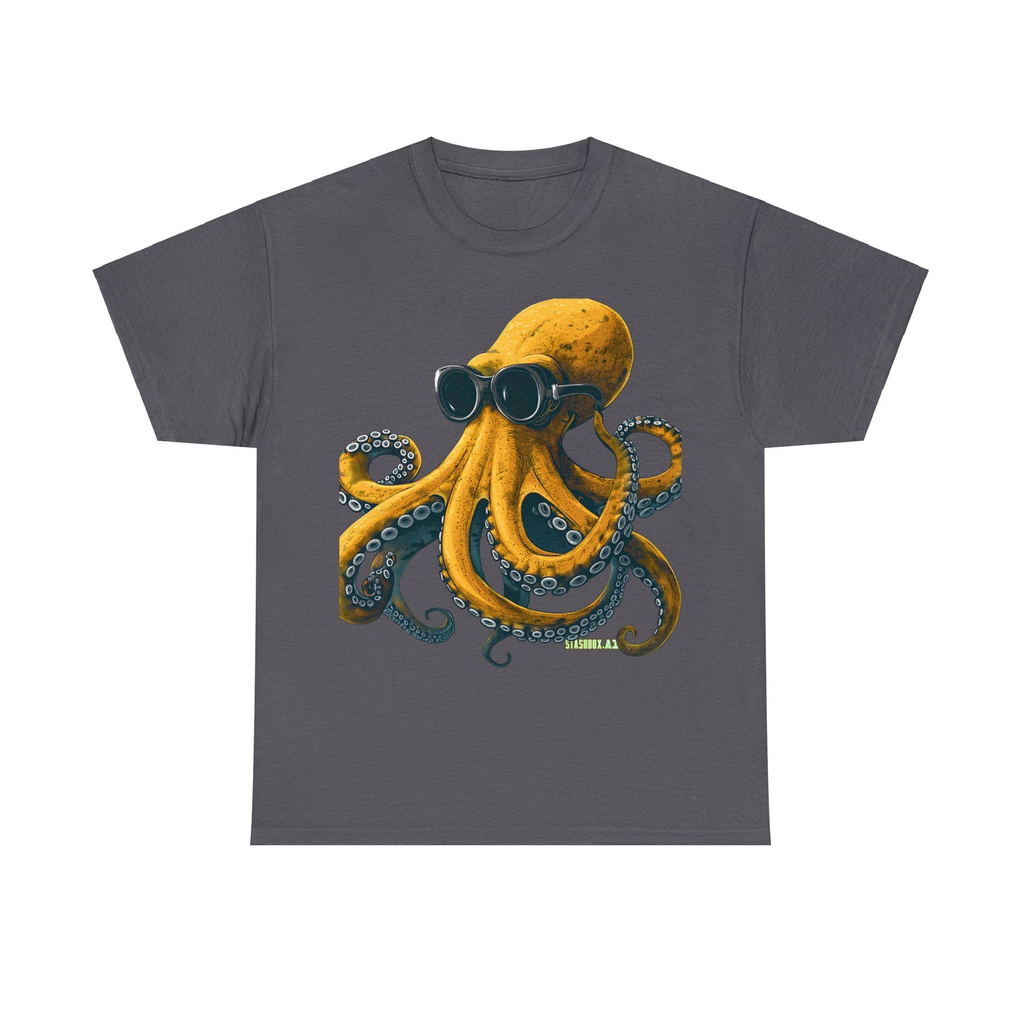 Unisex Adult Size Heavy Cotton Tshirt Drawn Yellow Octopus 001