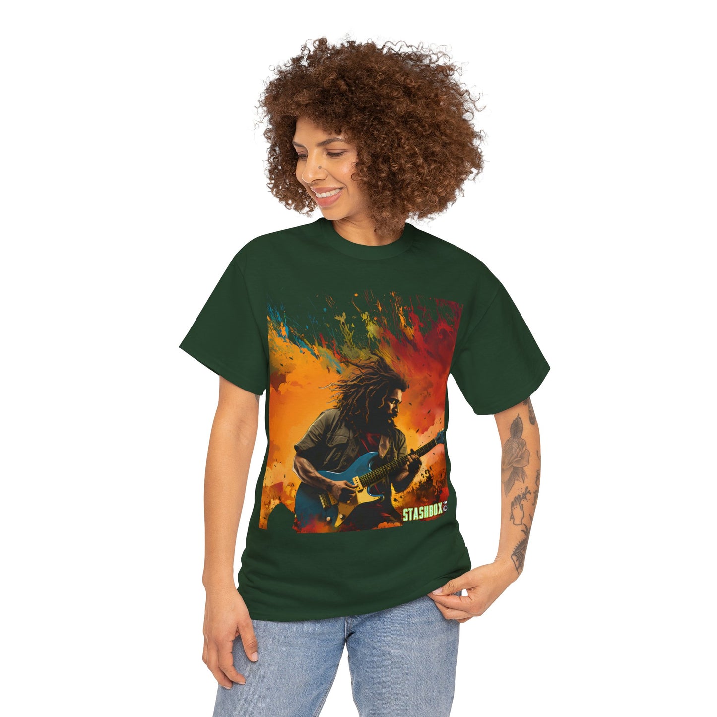 Unisex Heavy Cotton Tshirt - Reggae Guitarist - 007