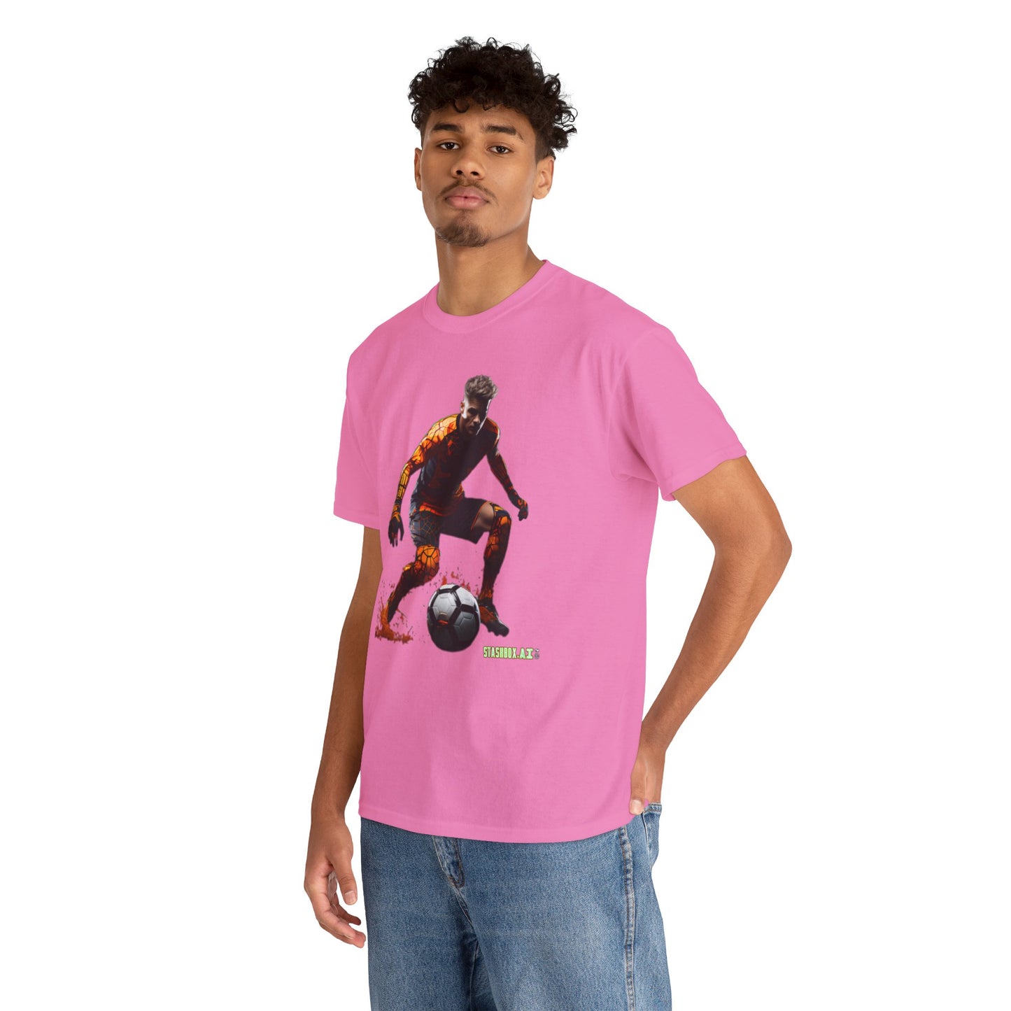 Unisex Heavy Cotton Tshirt Vibrant Color Abstract Soccer Voronoi 004