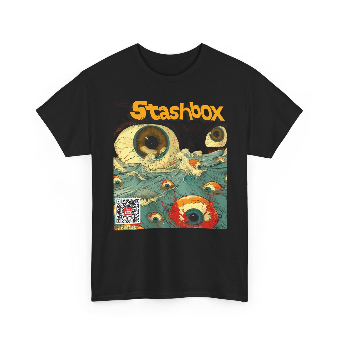 Unisex Heavy Cotton Tee Stashbox Eyeballs in Ocean Waves Design 002