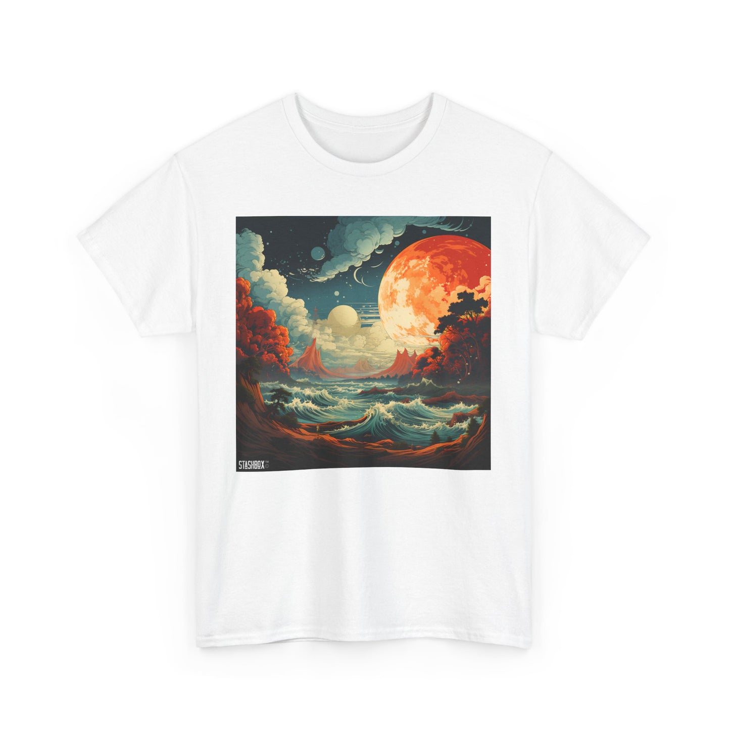 Unisex Heavy Cotton Tshirt Spacy Colorful Beach w/ Waves 37