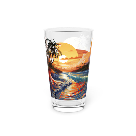 Pint Glass 16oz Stunning Sunset Beach Waves Art 057