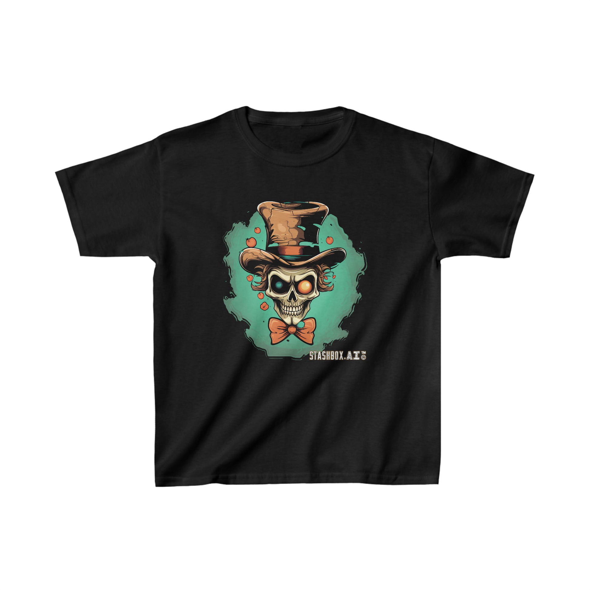 Make Halloween unforgettable with our Zanny Trace Face Kids Tee! A playful skull in a top hat adds a touch of whimsy to the spooky season. Ideal for young Halloween enthusiasts. #QuirkyHalloween #KidFriendly