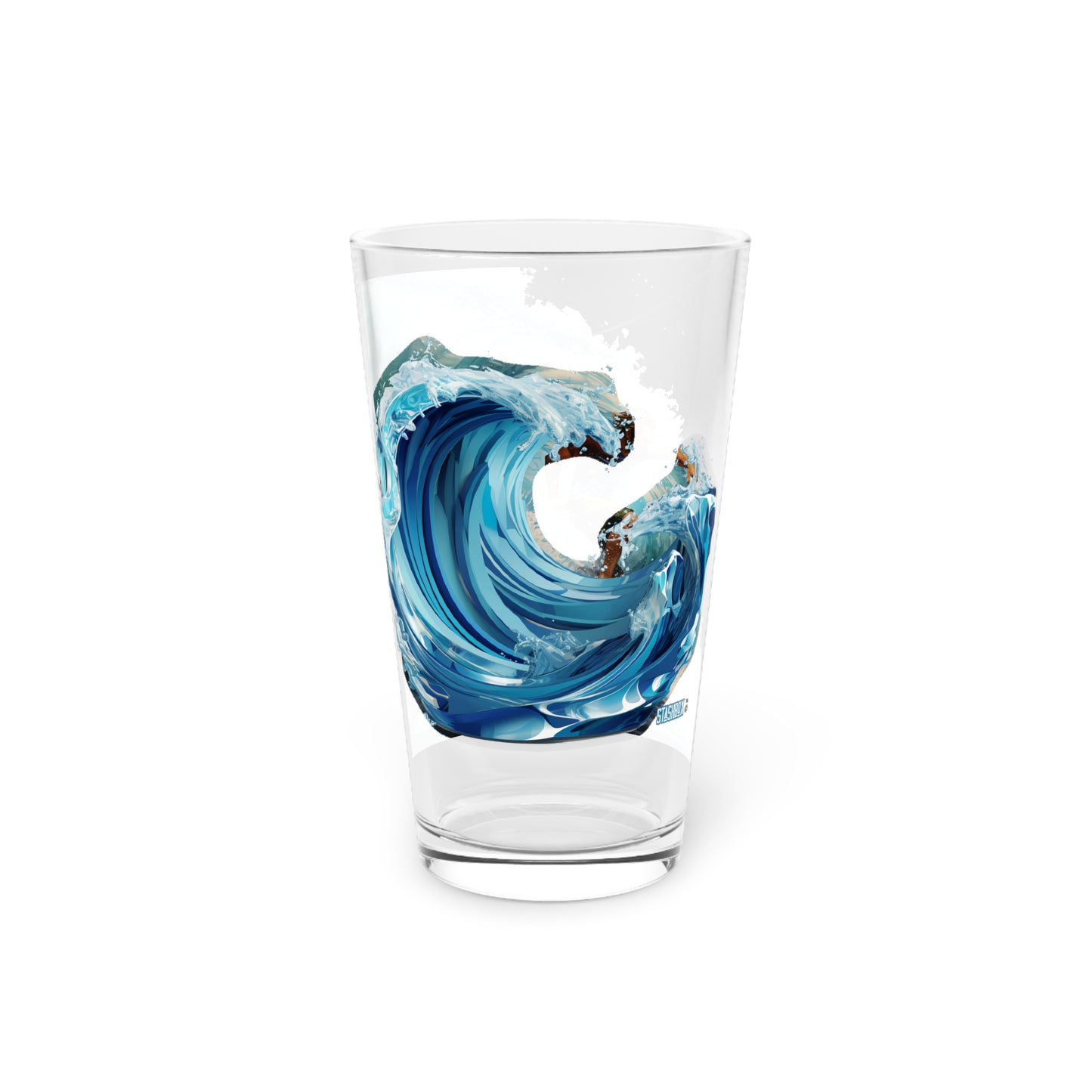 Pint Glass, 16oz Wave Statue 2-in-1 Design Waves 049a 049b