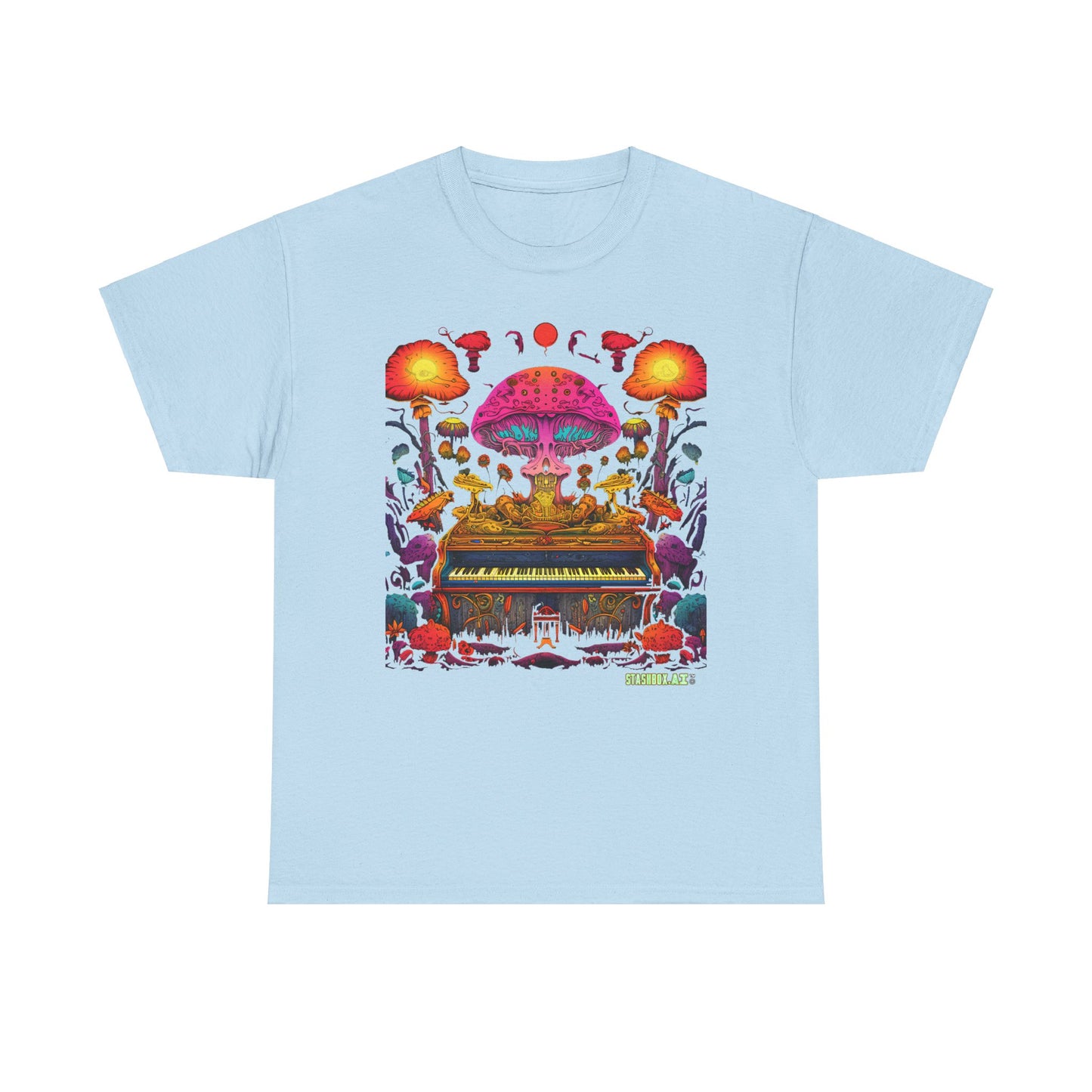 Unisex Heavy Cotton Tee Psychedelic Piano Design 001