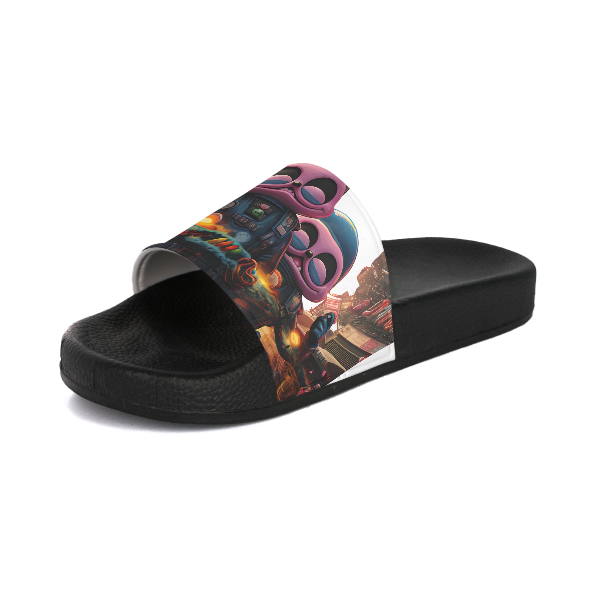 Step into surreal style with Pink Elephant Aliens: Beach Women's Slide Sandals. Aliens meet beach vibes, exclusively at Stashbox.ai.