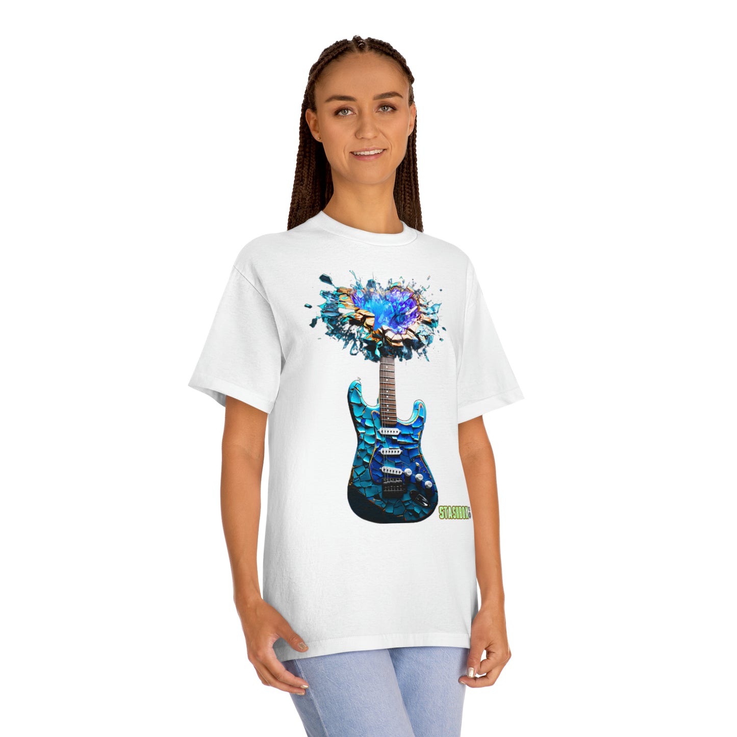Unisex Classic Tshirt - Turquoise Electric Guitar - Scaled Tiles with color explosion 002