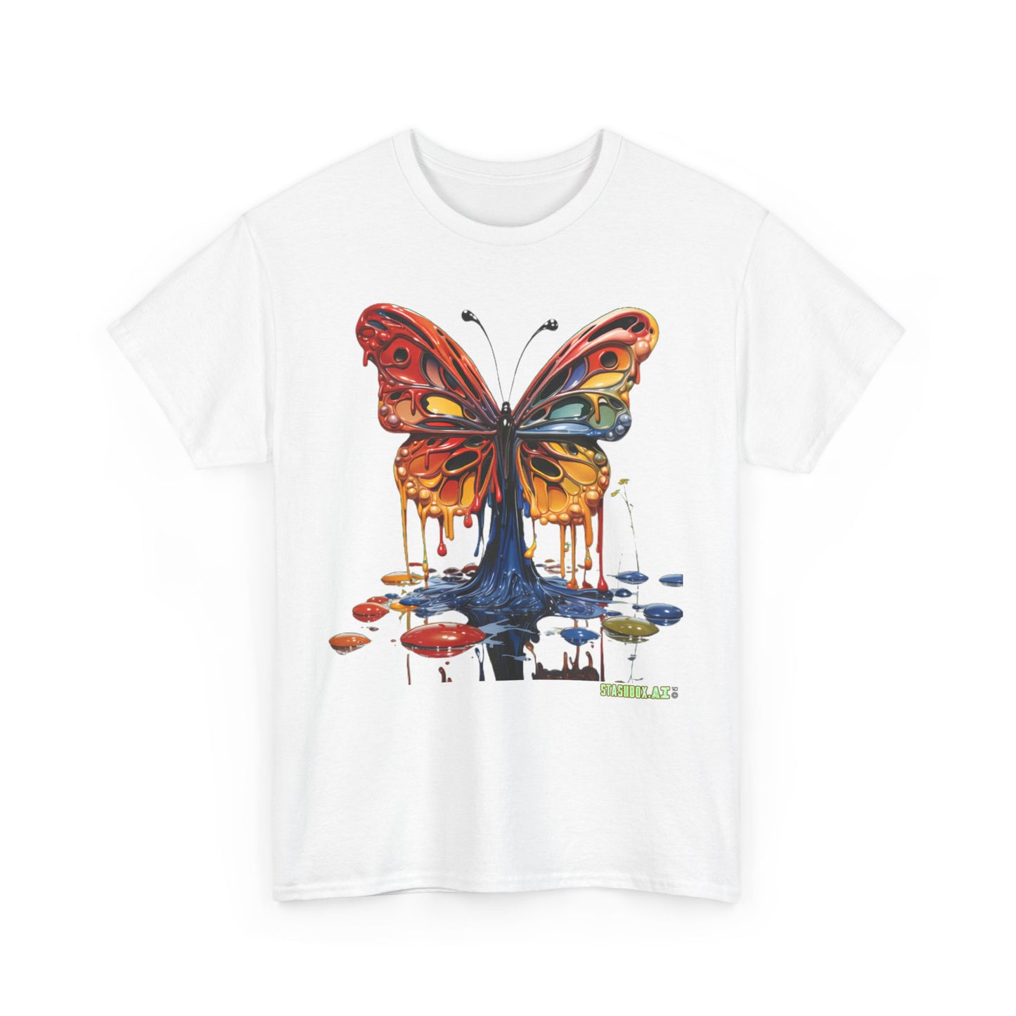 Unisex Heavy Cotton Tee Pop Surrealism Butterfly Design 008