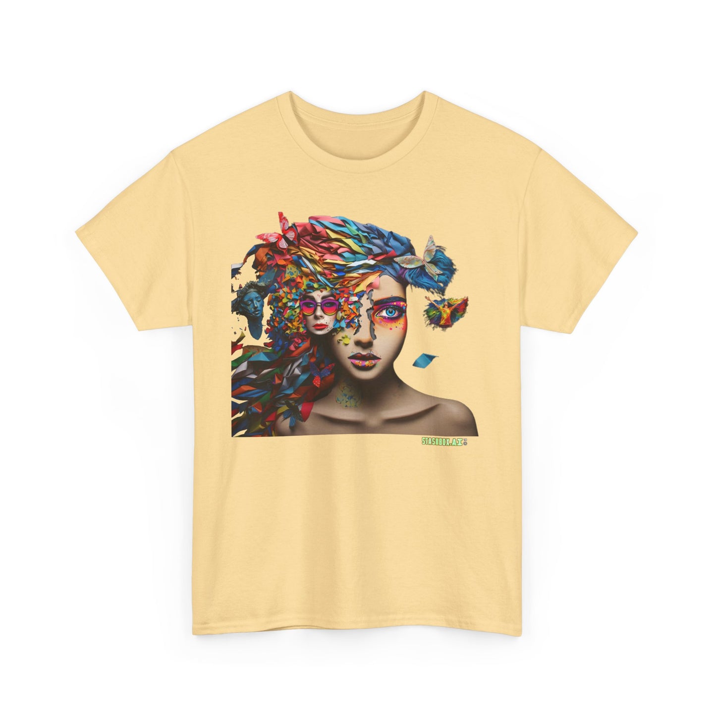 Unisex Heavy Cotton T-Shirt Rainbow Drawn Beautiful Woman 008