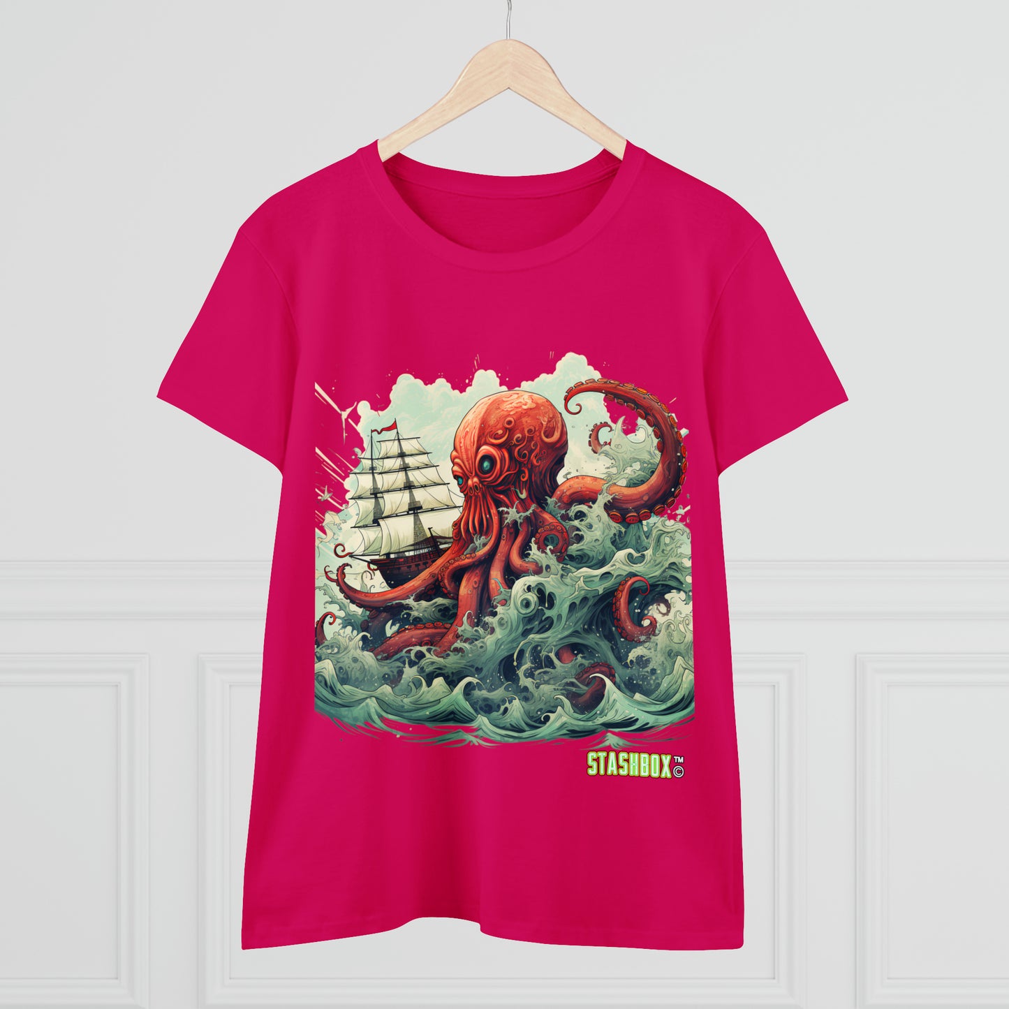 Embrace the enigmatic allure of the Kraken with our Kraken!! #001 Women's Midweight Cotton Tee - Stashbox Character Design #002. This tee, brought to life by Stashbox.ai, captures the essence of the mythical sea creature. Let the Kraken's mystique enhance your wardrobe and elevate your fashion game.