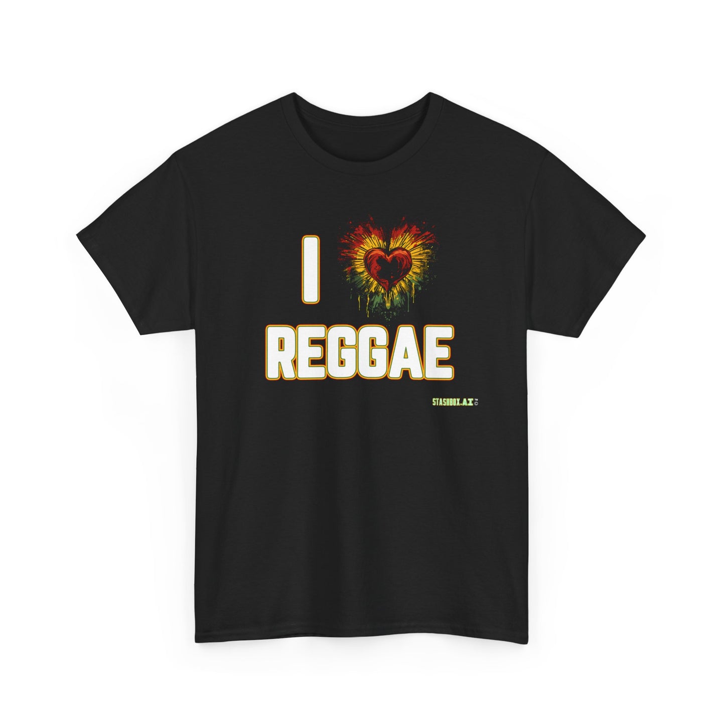 Unisex Heavy Cotton Tshirt I Heart Reggae Green Yellow Red 001