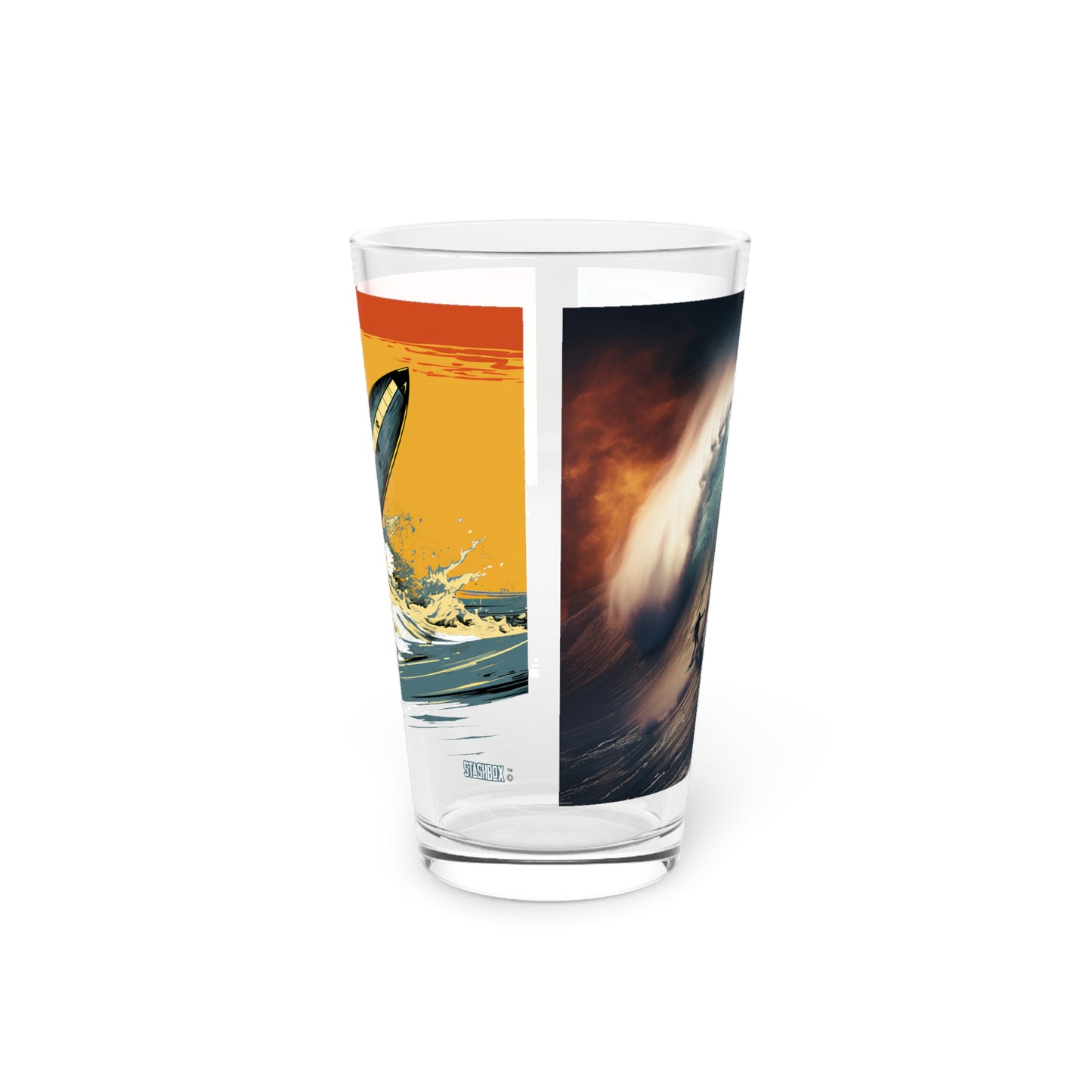 Pint Glass, 16oz Surfing Huge Wave 2-in-1 Design 048a 048b