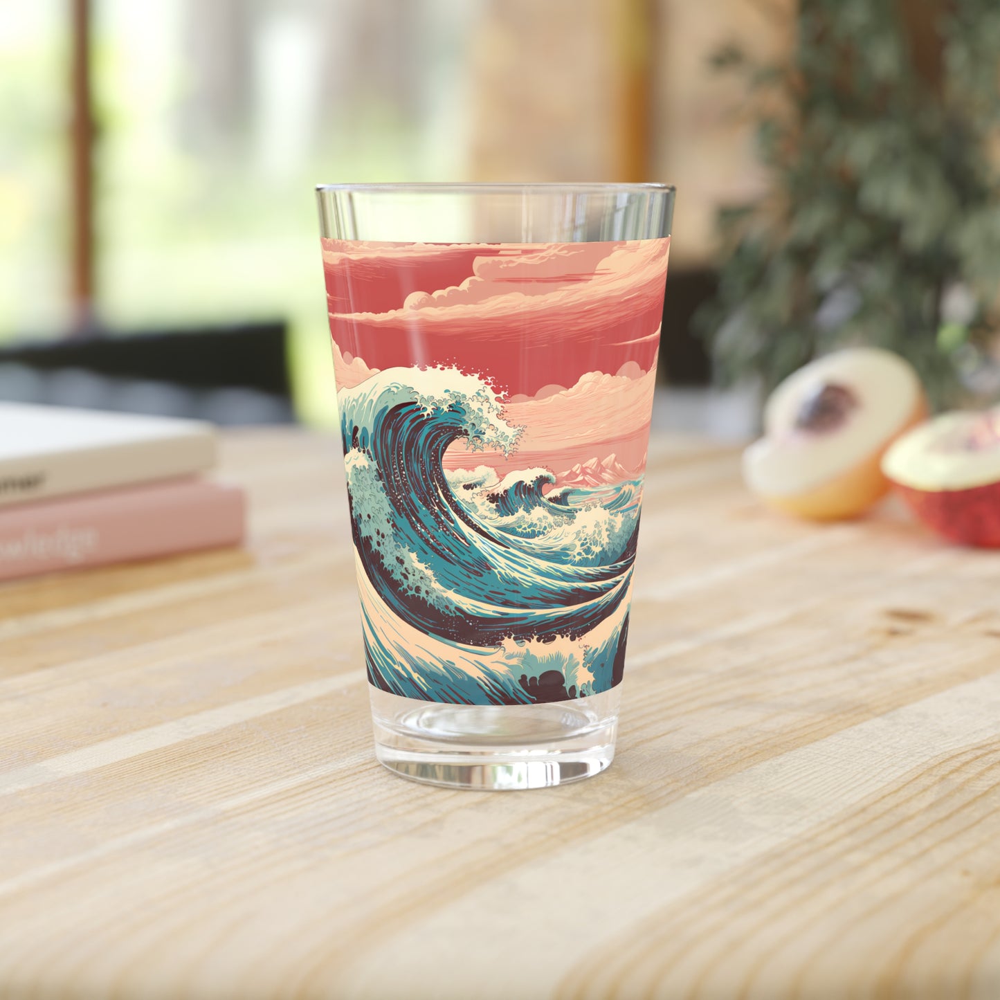 Pint Glass 16oz Artistic Waves and Sky Waves Design 012