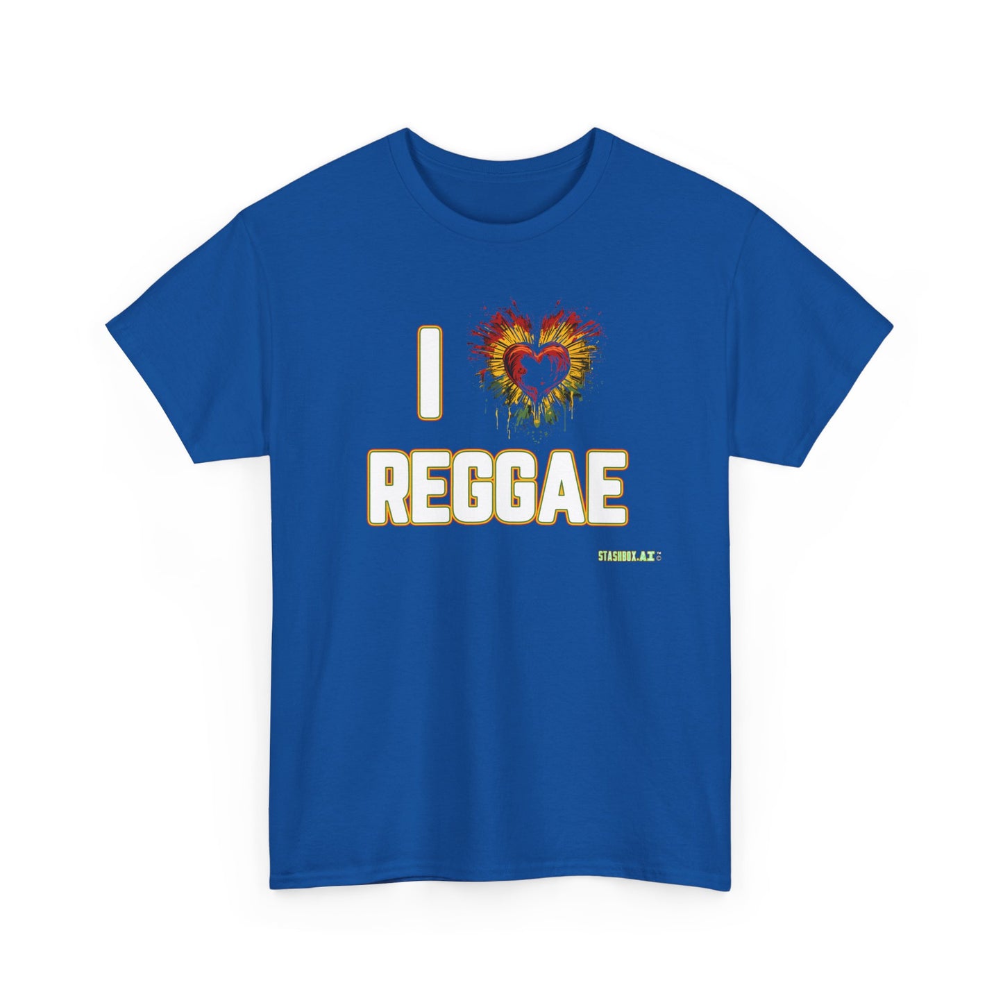 Unisex Heavy Cotton Tshirt I Heart Reggae Green Yellow Red 001