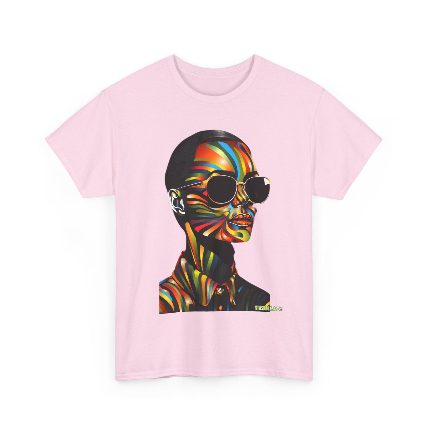 Unisex Heavy Cotton T-Shirt Beautiful Woman Rainbow Ink Drawn  002