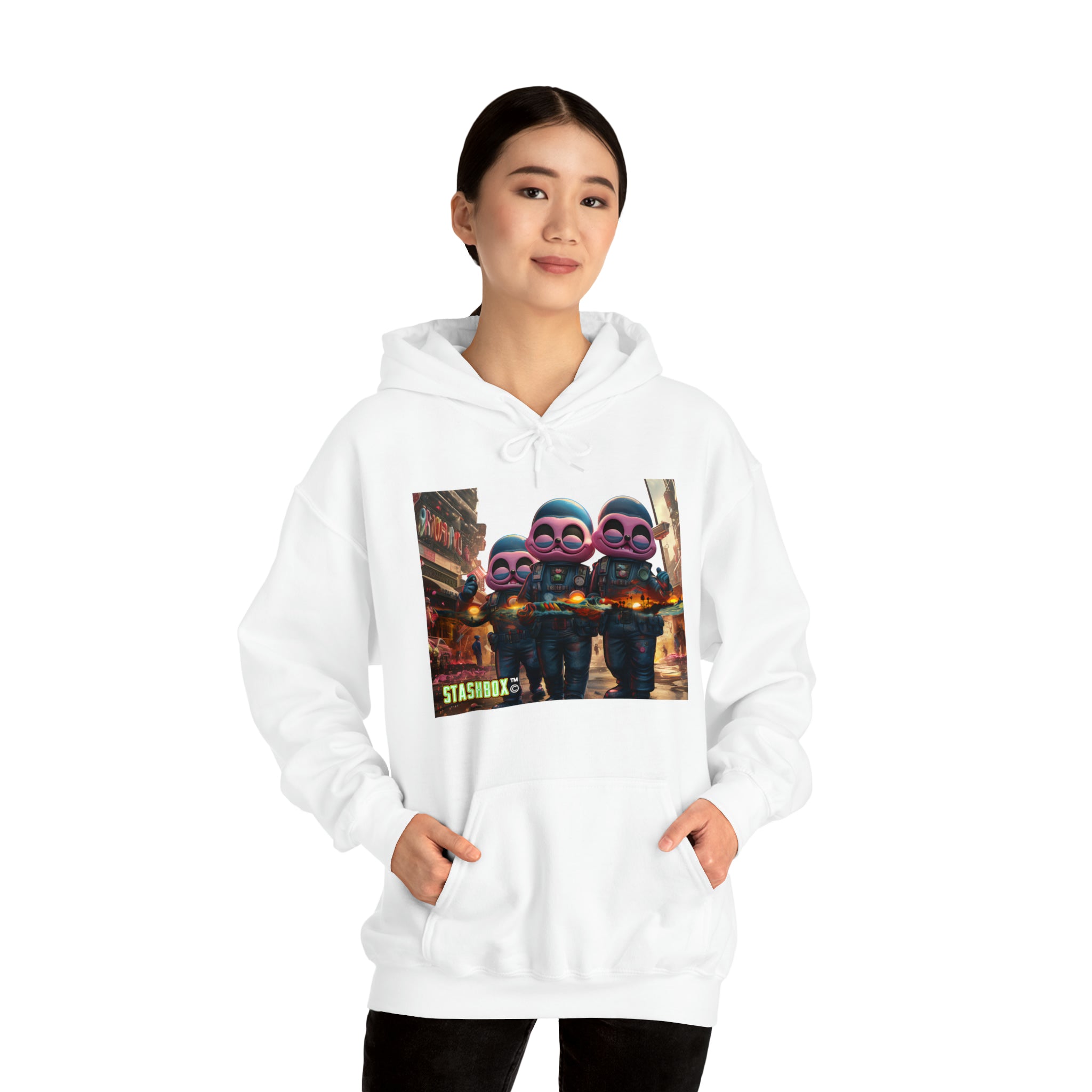 Unisex Heavy Blend™ Hooded Sweatshirt Pink City Aliens Holding