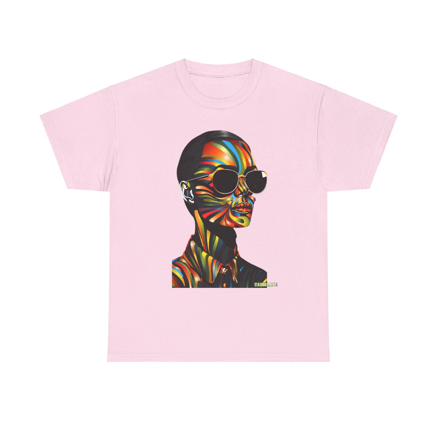 Unisex Heavy Cotton T-Shirt Beautiful Woman Rainbow Ink Drawn  002