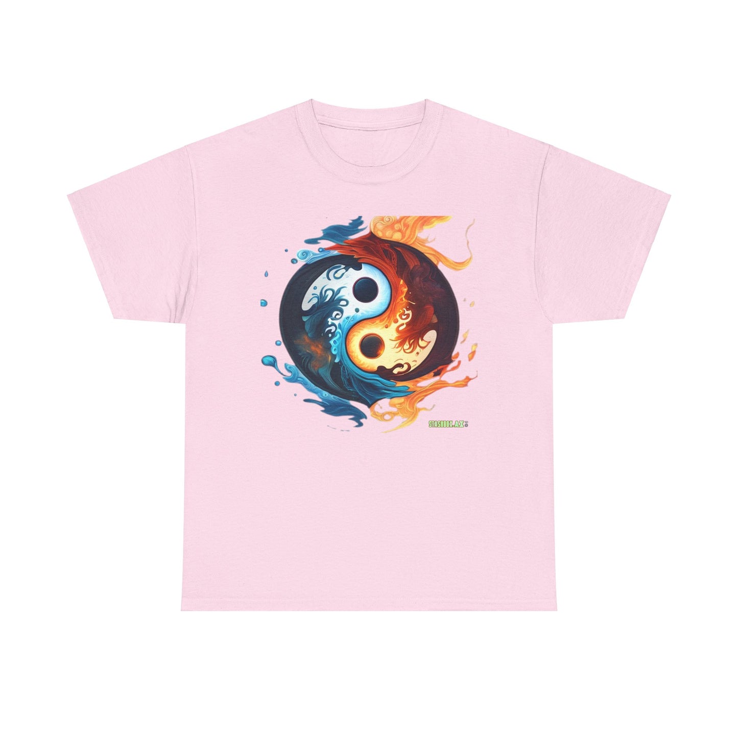 Unisex Heavy Cotton T-Shirt Colorful Yin Yang Symbol by Joel Lovett 001